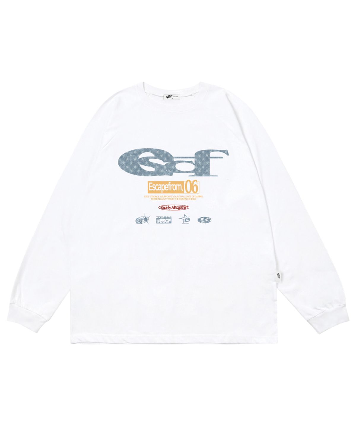 이스케이프프롬(ESCAPEFROM) 블루 별 데님 ESCF 로고 콜라주 프린트 롱슬리브 [3color]