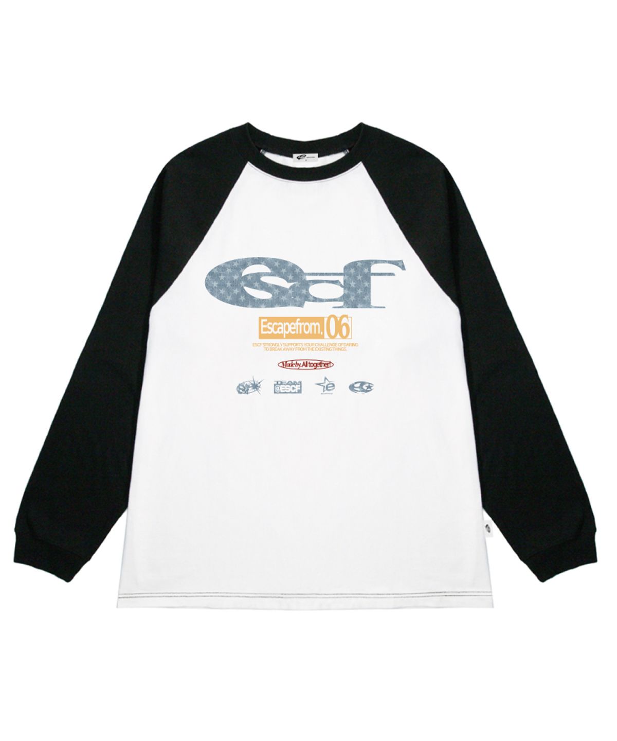 이스케이프프롬(ESCAPEFROM) 블루 별 데님 ESCF 로고 콜라주 프린트 롱슬리브 [3color]
