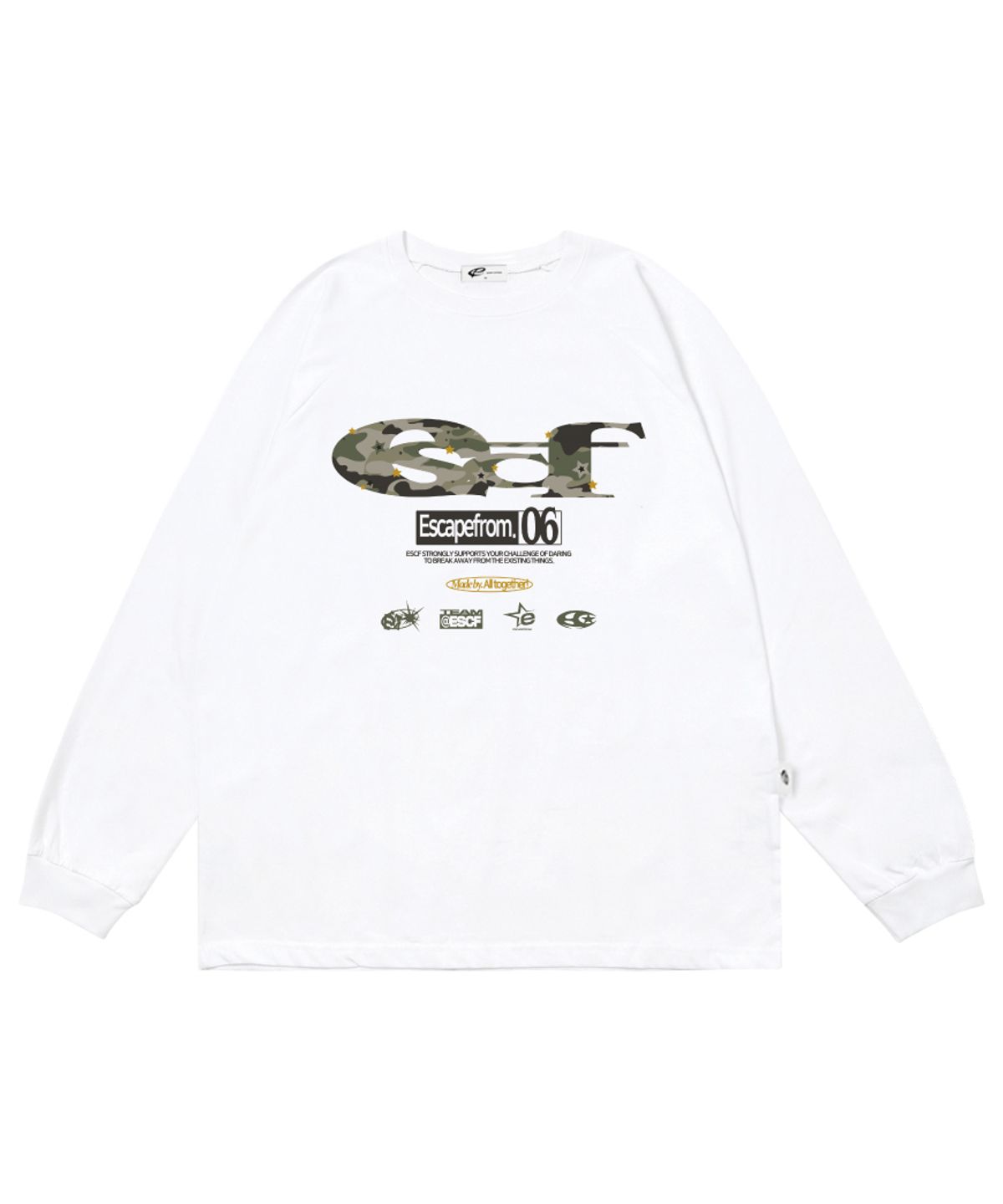 이스케이프프롬(ESCAPEFROM) 스타 카모 ESCF 로고 콜라주 프린트 롱슬리브 [3color]