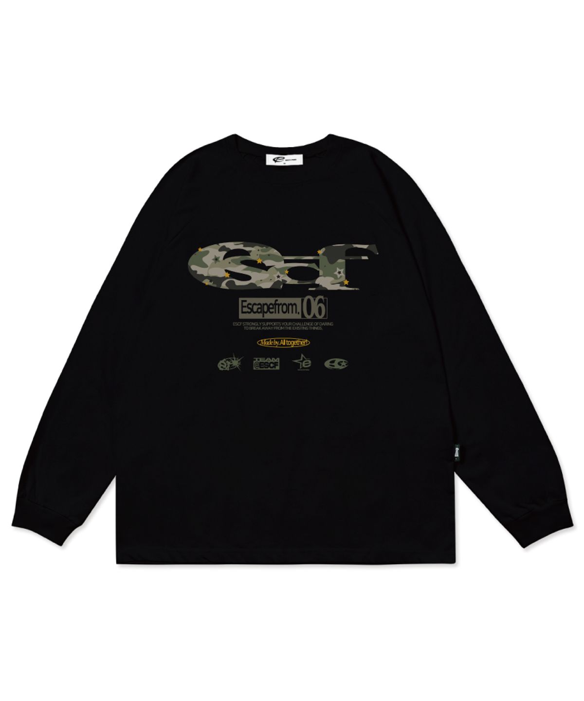 이스케이프프롬(ESCAPEFROM) 스타 카모 ESCF 로고 콜라주 프린트 롱슬리브 [3color]