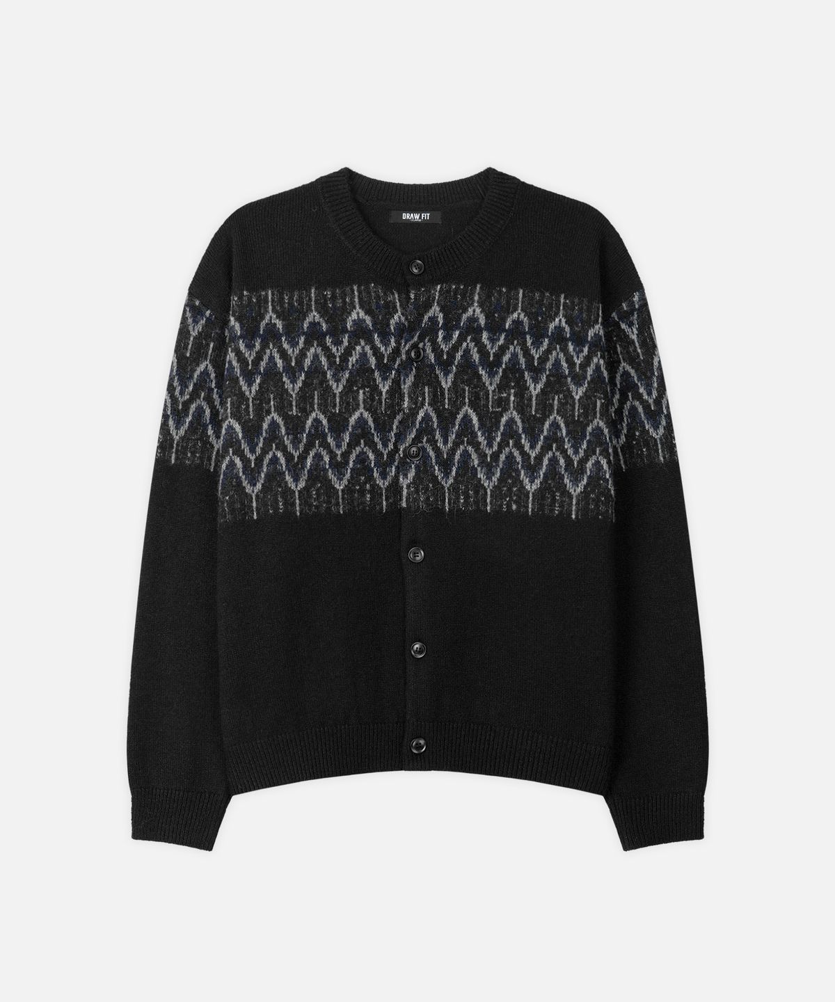 드로우핏(DRAW FIT) 울 헤어리 노르딕 라운드 가디건 [BLACK]