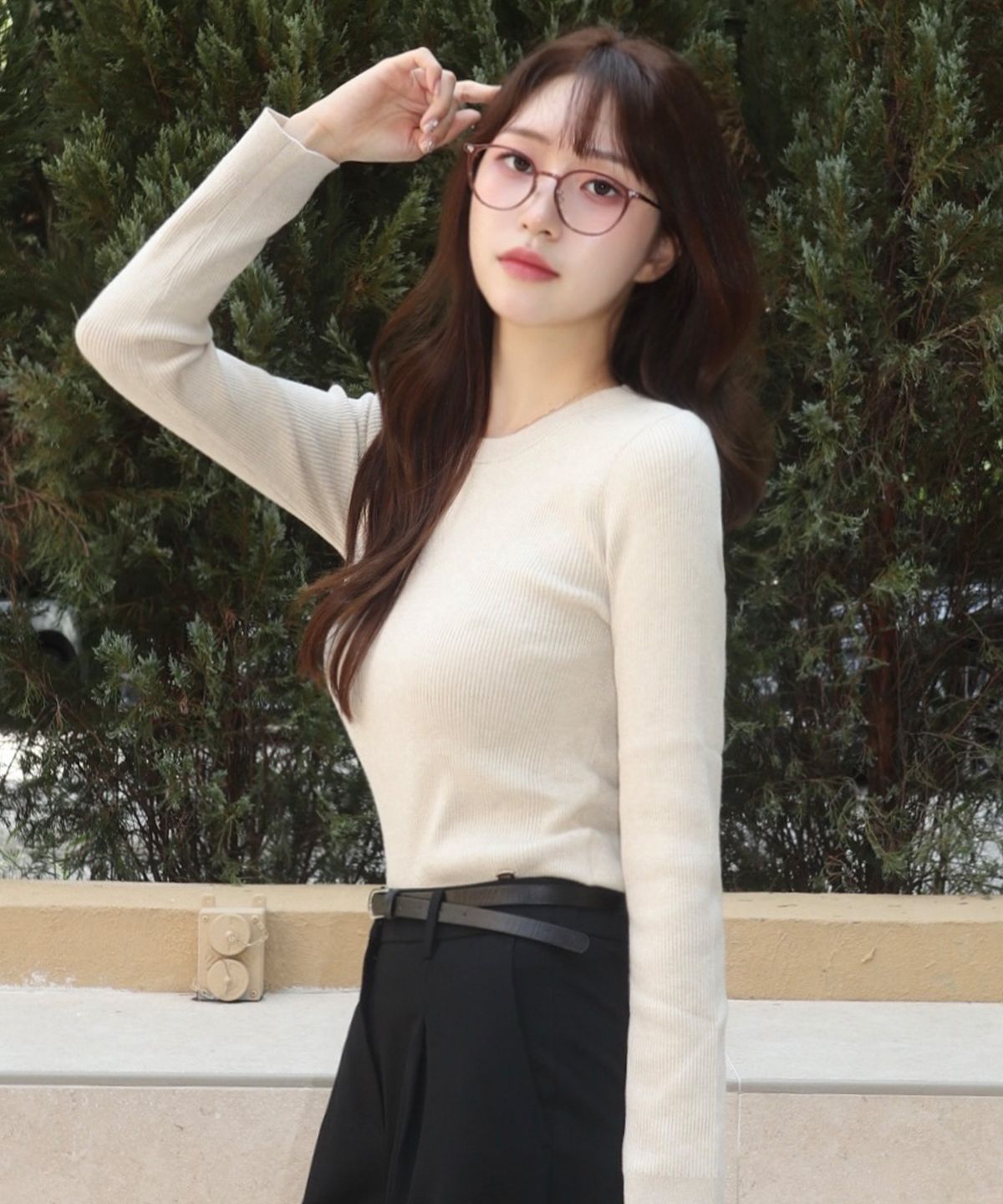 마인드브릿지 우먼(MIND BRIDGE WOMEN) [W]라운드넥 슬림핏 골지 니트 - 2color