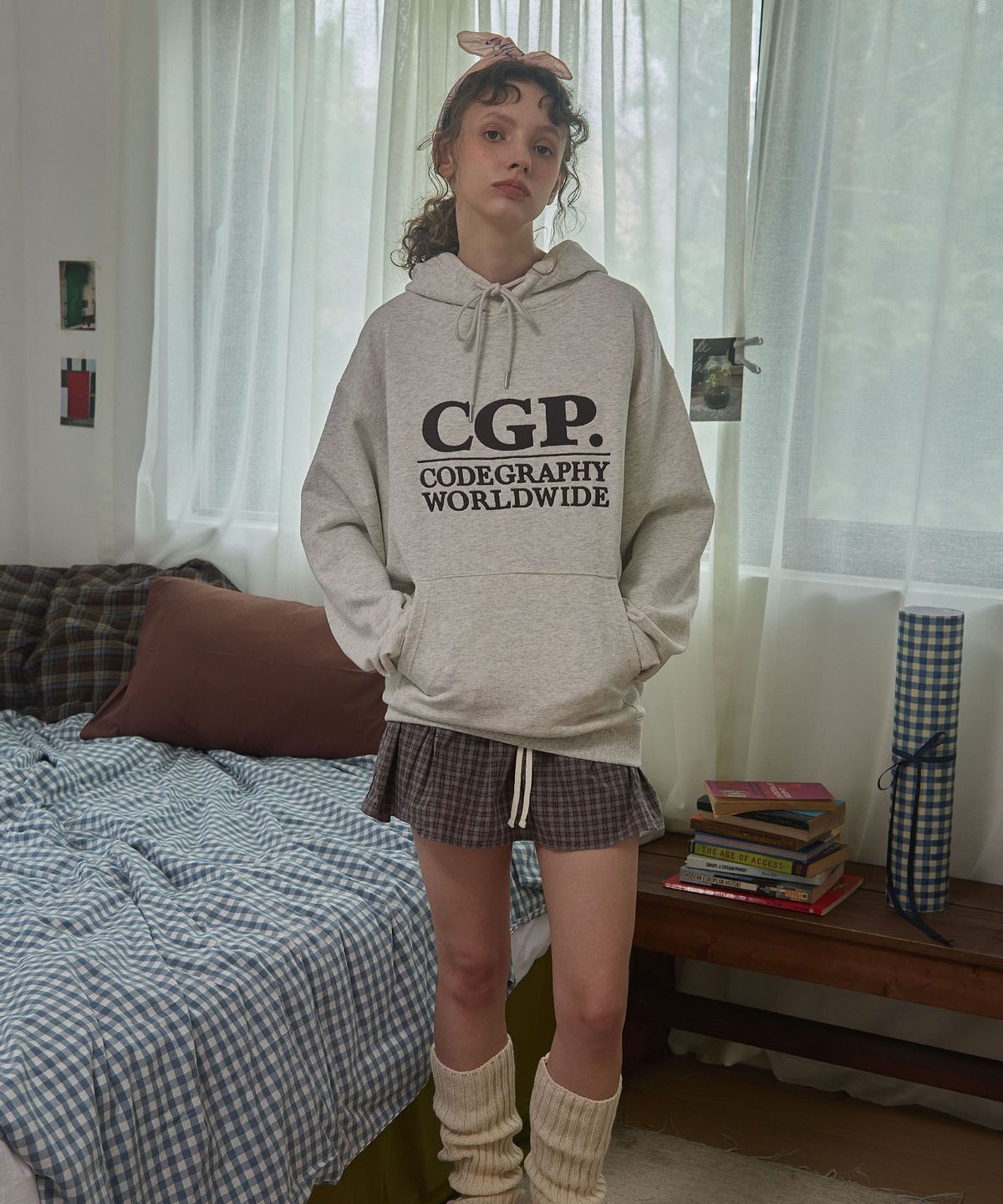 코드그라피(CGP) (우먼) 레이어드 체크 스커드_브라운