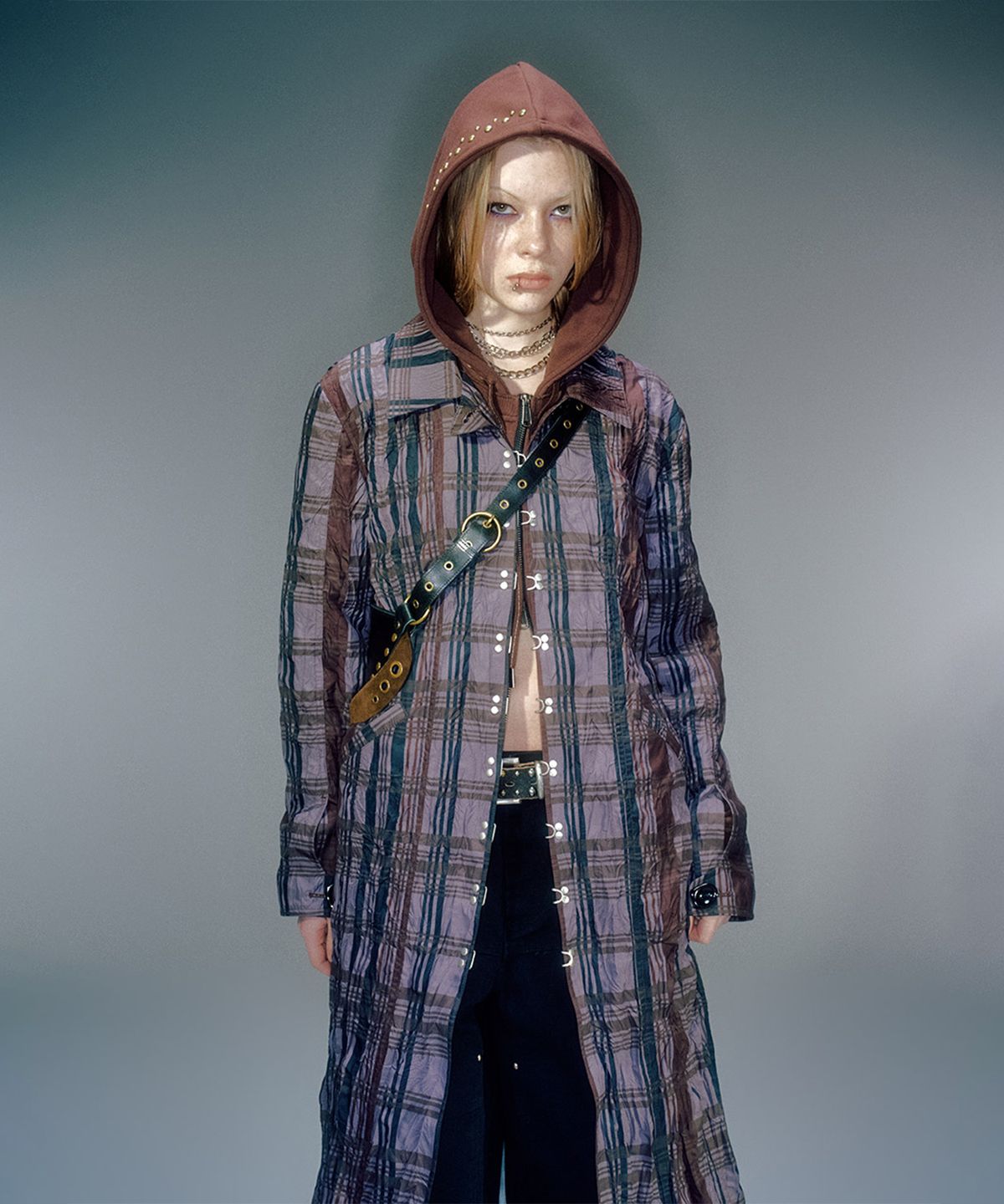 베이컨트 아카이브(VACANT ARCHIVE) HADID CHECK WRINKLE HOOK COAT (2COLOR)