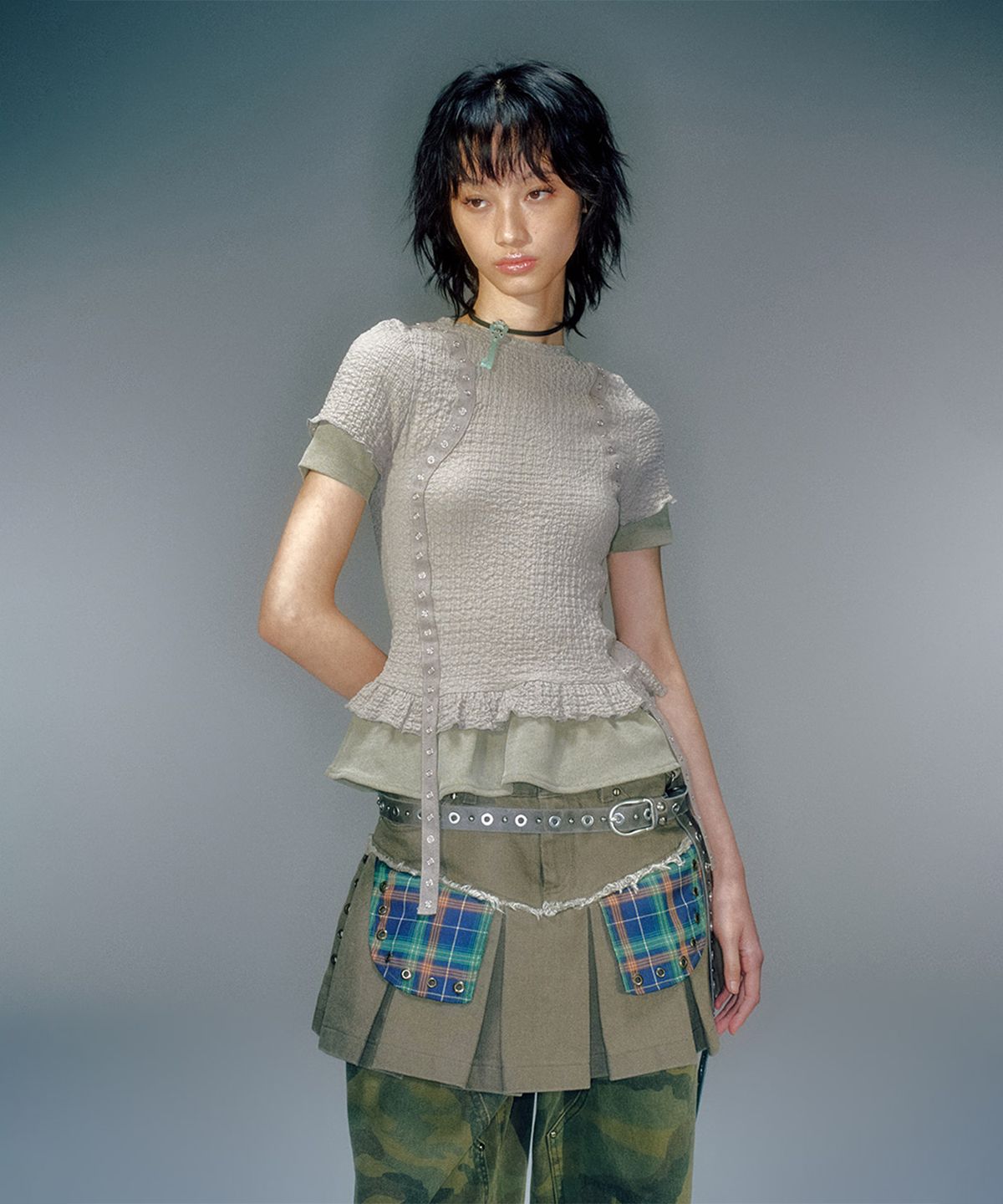 베이컨트 아카이브(VACANT ARCHIVE) EDEL LAYERED SHIRRING T-SHIRT (3COLOR)