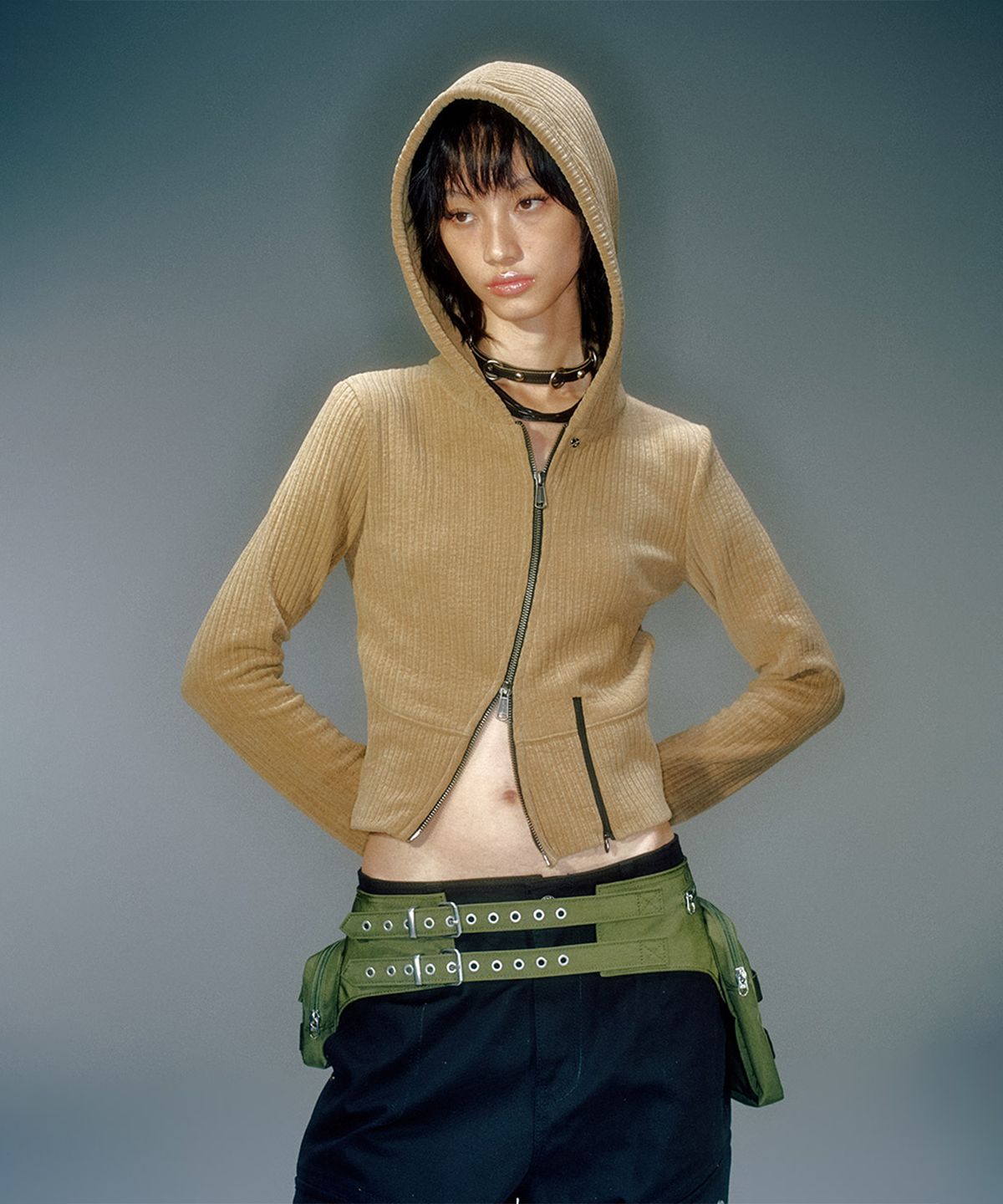 베이컨트 아카이브(VACANT ARCHIVE) MORO RIBBED HOOD ZIP-UP (3COLOR)