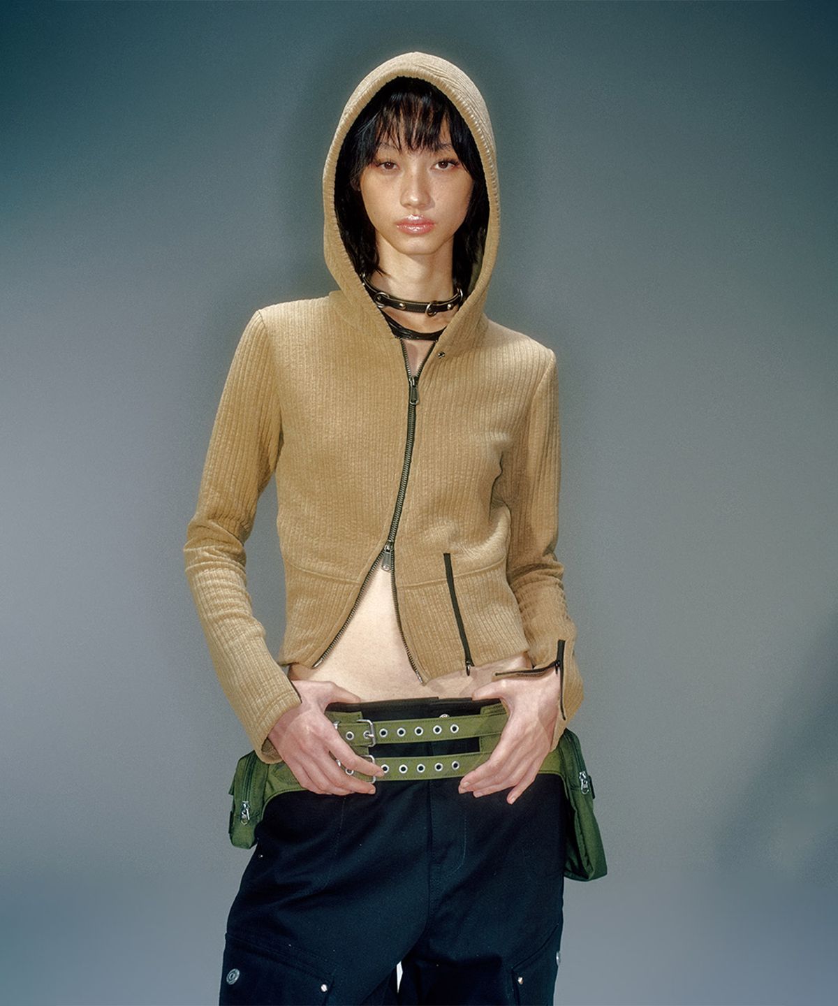 베이컨트 아카이브(VACANT ARCHIVE) MORO RIBBED HOOD ZIP-UP (3COLOR)