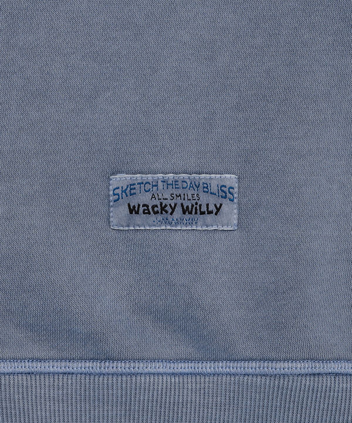 와키윌리(WACKY WILLY) 타이포 그래픽 피그먼트 맨투맨 블루