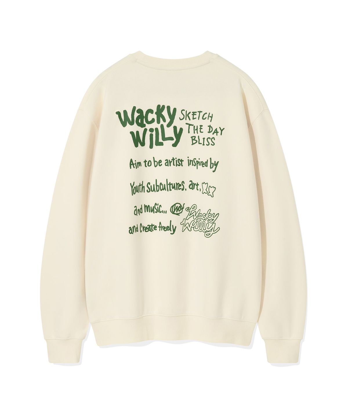 와키윌리(WACKY WILLY) 백 프린팅 레터링 맨투맨 크림