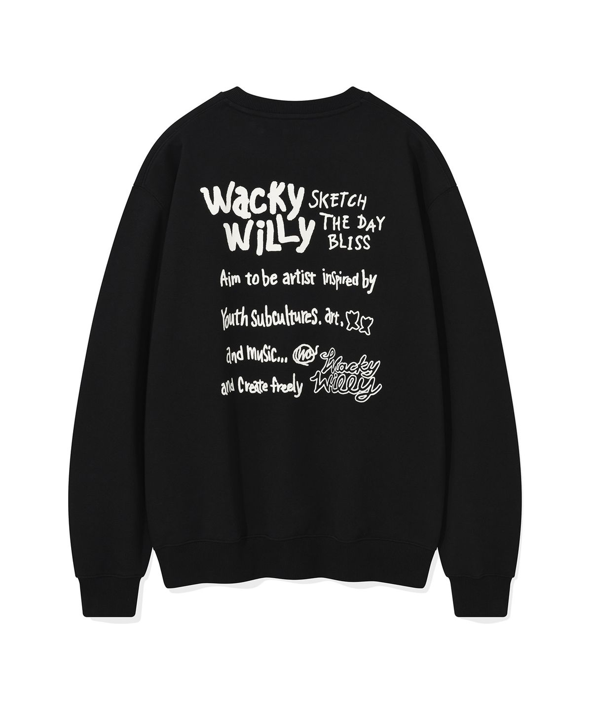 와키윌리(WACKY WILLY) 백 프린팅 레터링 맨투맨 블랙