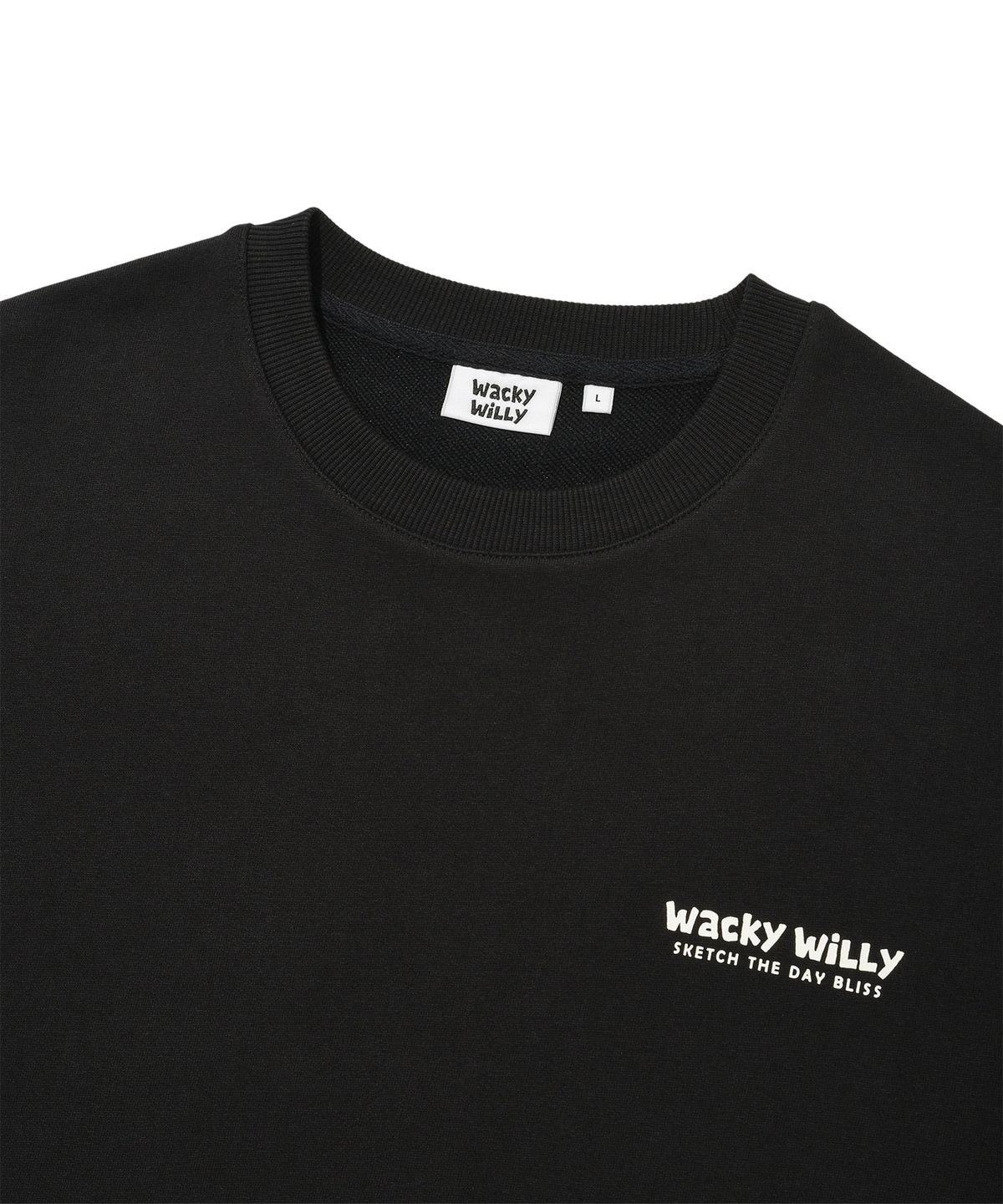 와키윌리(WACKY WILLY) 백 프린팅 레터링 맨투맨 블랙