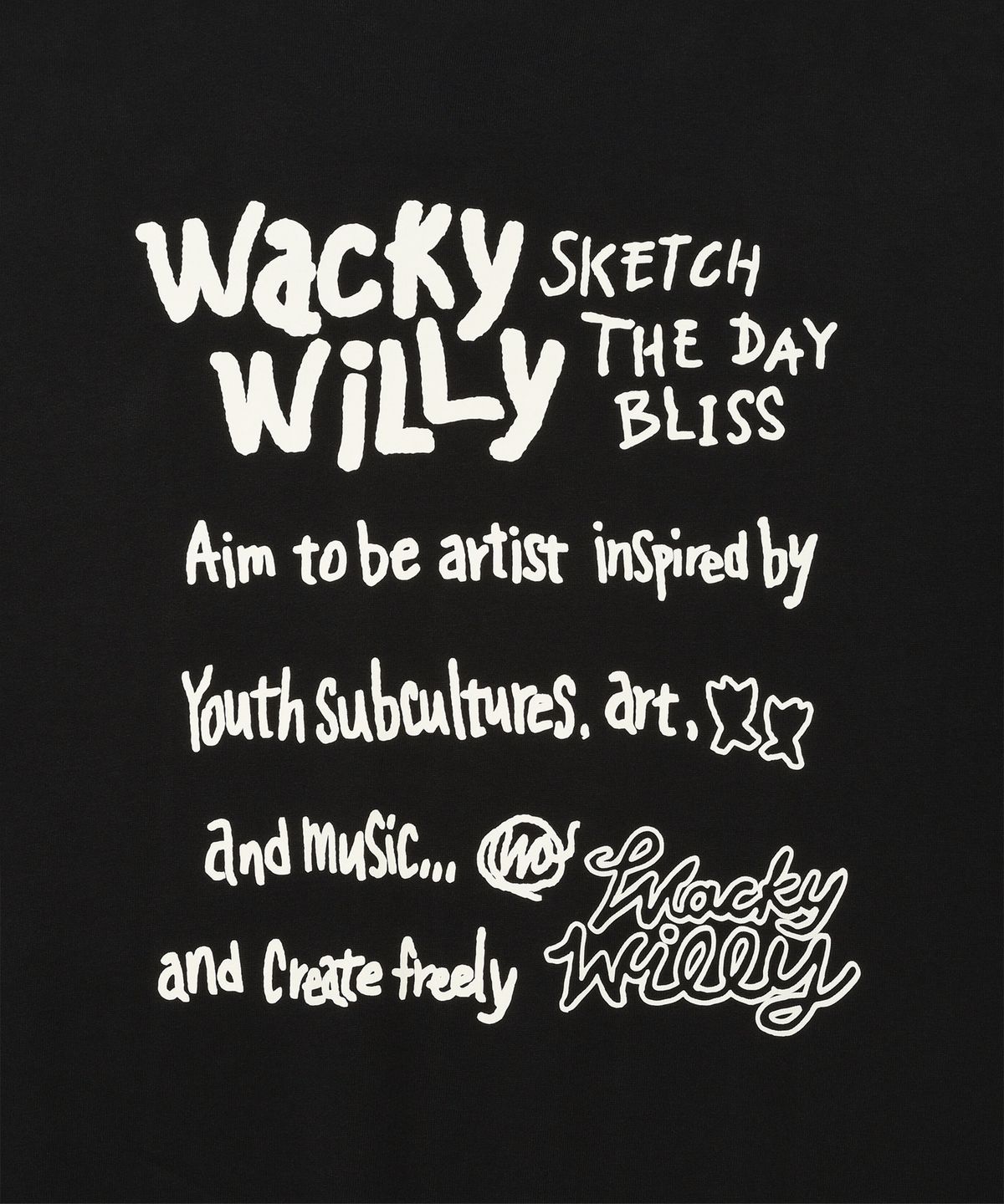 와키윌리(WACKY WILLY) 백 프린팅 레터링 맨투맨 블랙