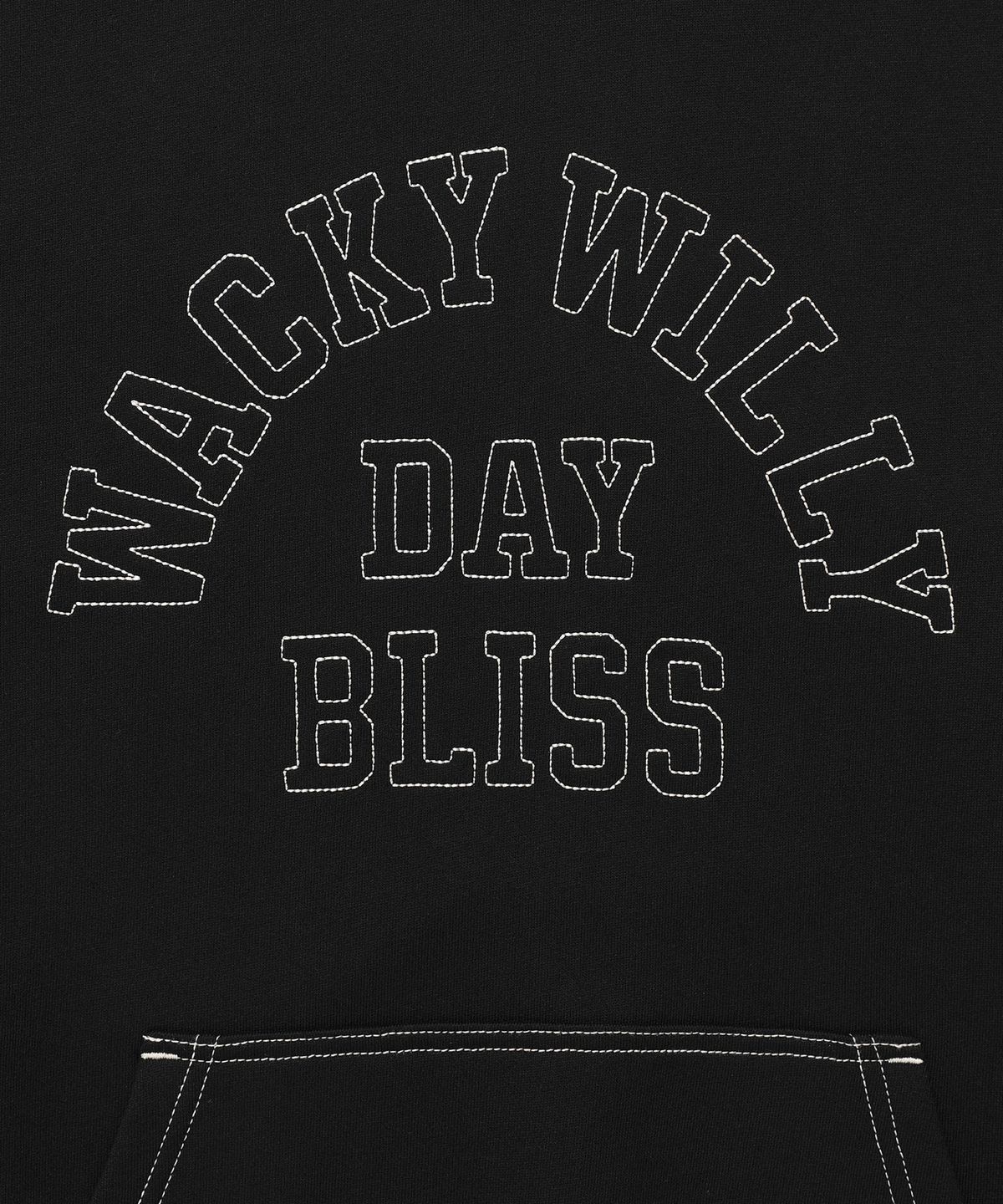와키윌리(WACKY WILLY) 타이포 그래픽 스티치 후드 스웻 블랙