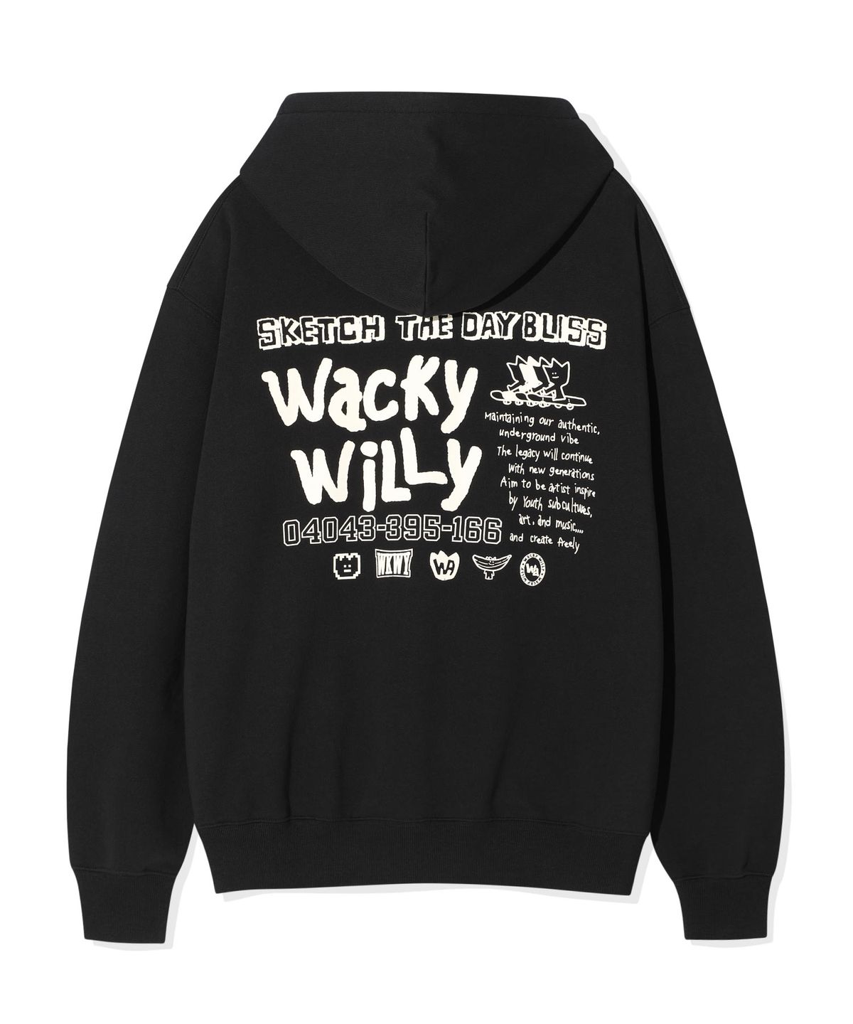와키윌리(WACKY WILLY) 스케치 그래픽 후드 스웻 블랙
