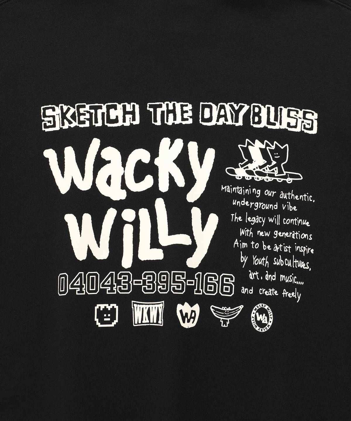 와키윌리(WACKY WILLY) 스케치 그래픽 후드 스웻 블랙