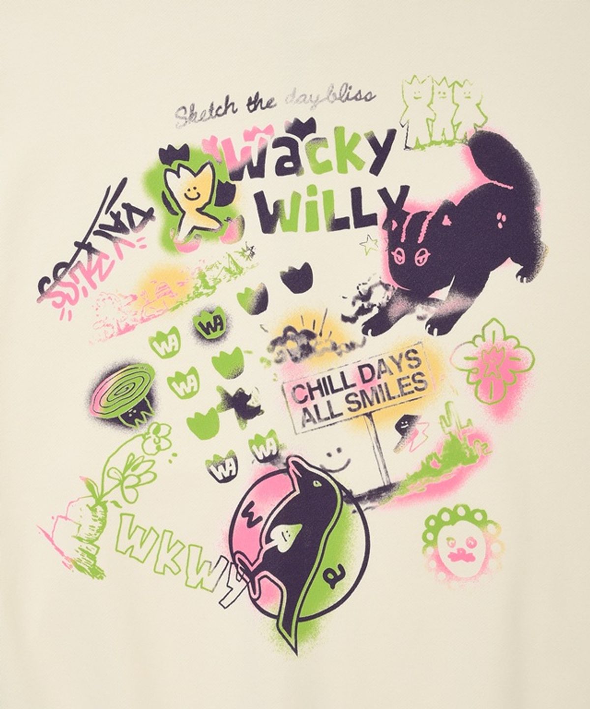 와키윌리(WACKY WILLY) 스프레이 그래픽 후드집업 크림