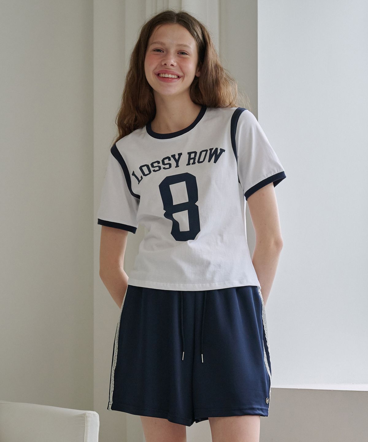 로시로우(LOSSYROW) Number 8 Ringer T-Shirt White