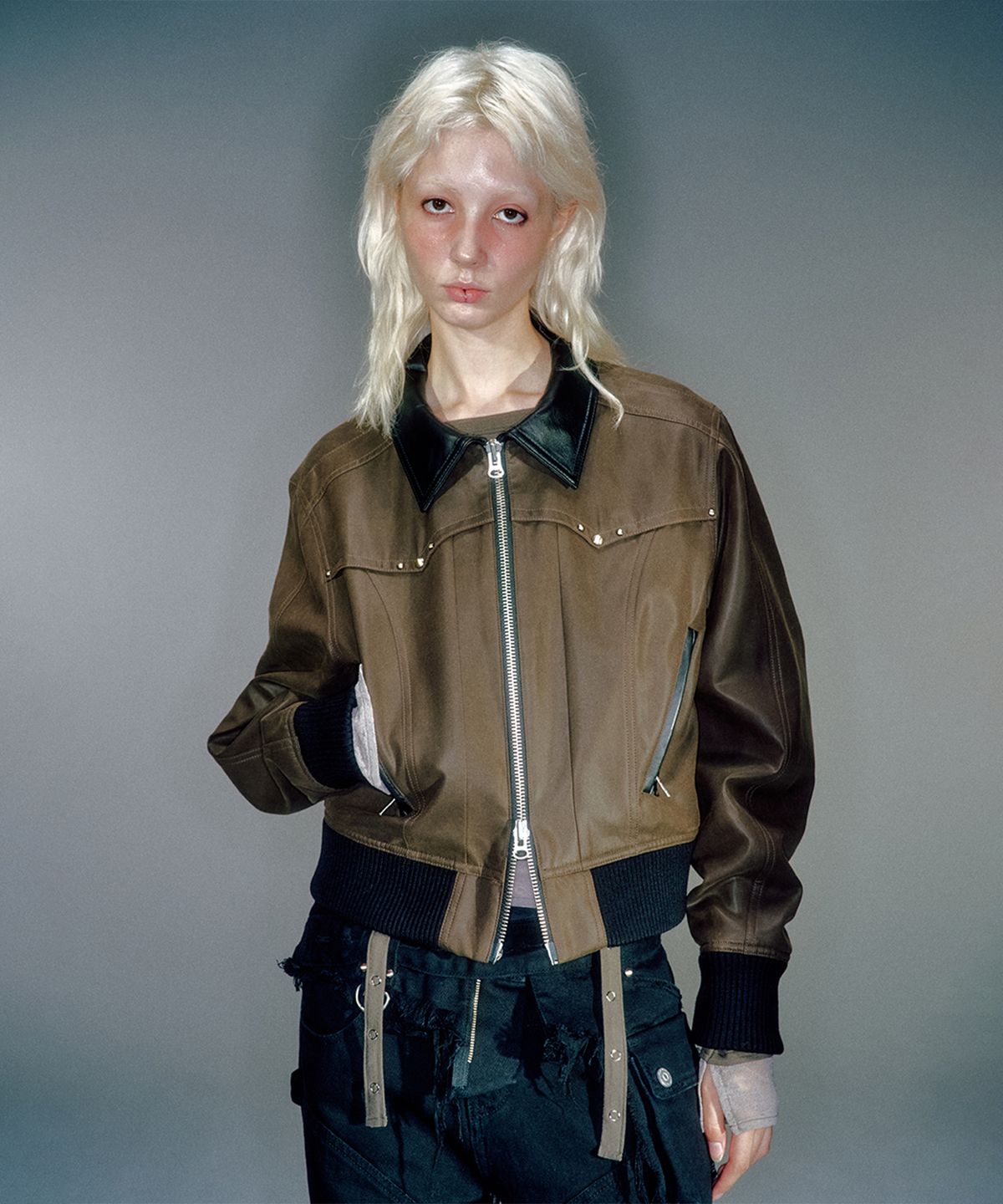 베이컨트 아카이브(VACANT ARCHIVE) BELLAMY LEATHER COLLOAR JACKET BLACK