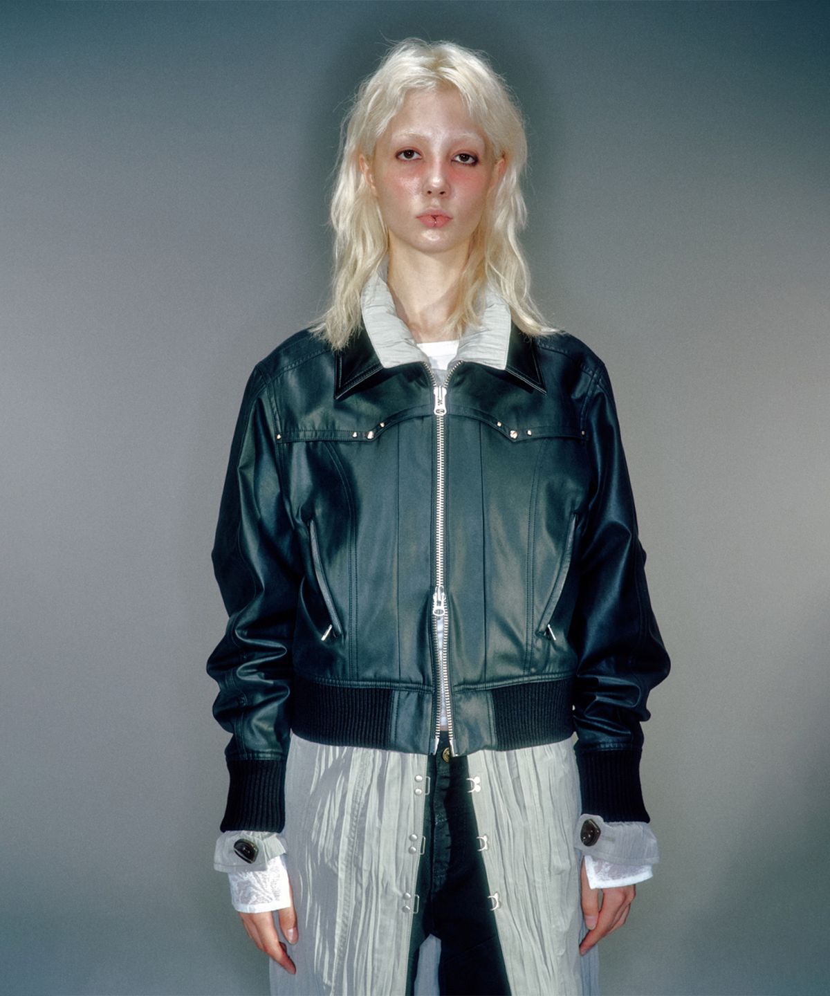 베이컨트 아카이브(VACANT ARCHIVE) BELLAMY LEATHER COLLOAR JACKET BLACK