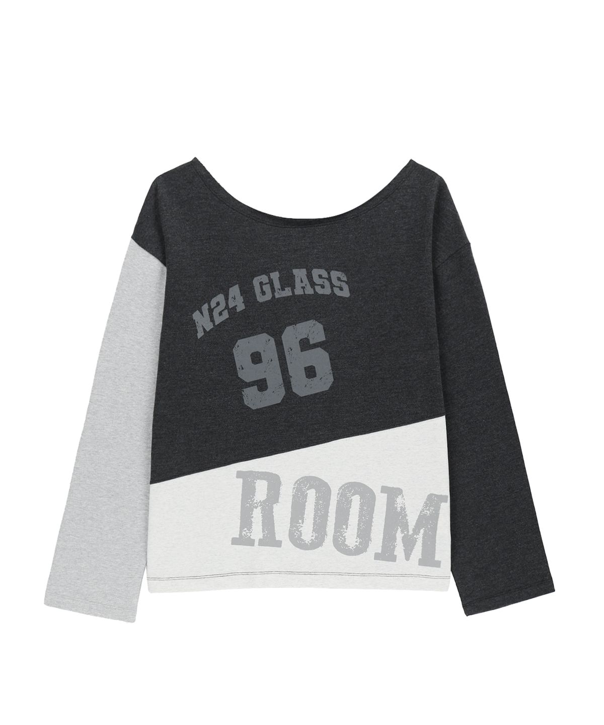 샌드릭(SANDRIC) ONE SHOULDER COLOR BLOCK T-SHIRT_CHARCOAL