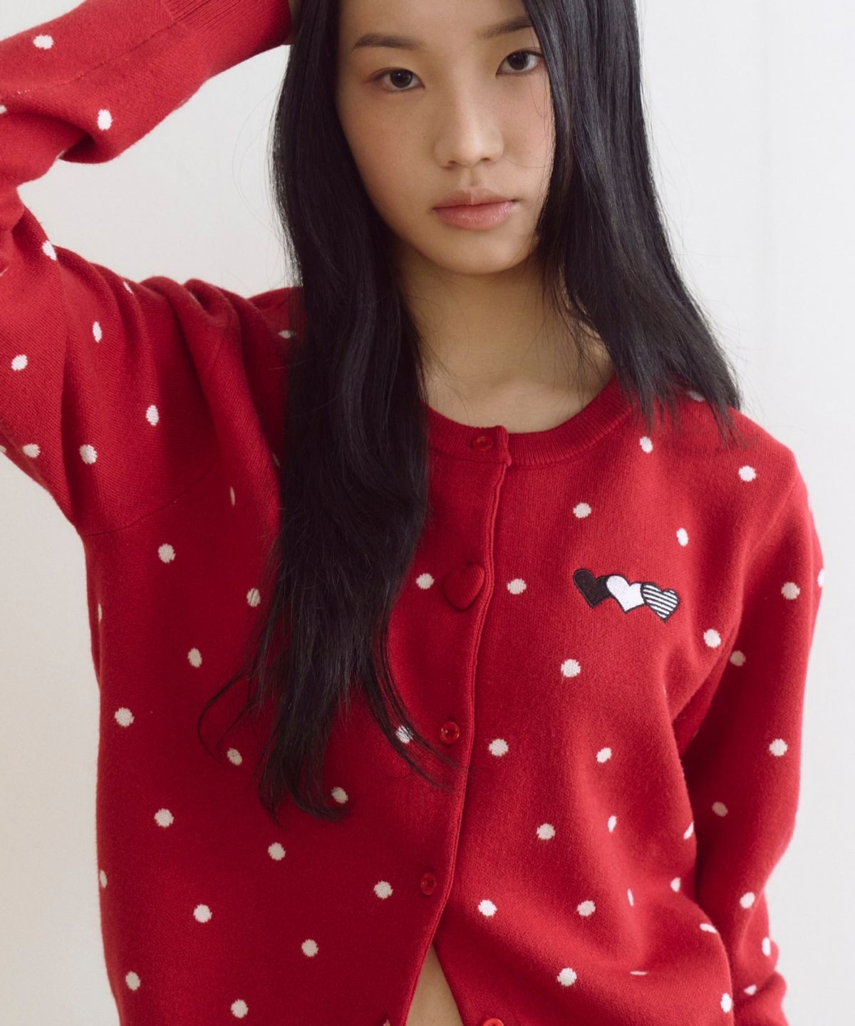 로긴 앤 로지(ROGIN N ROSIE) Heart Button Point Cardigan Red