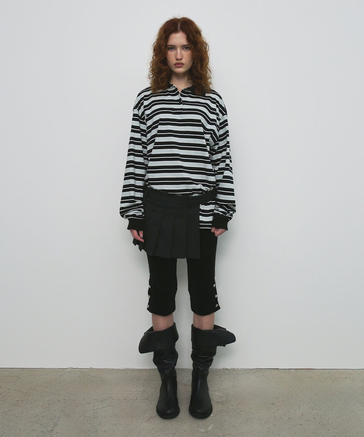 샌드릭(SANDRIC) STRIPE OVERFIT COLLAR T-SHIRT_BLACK