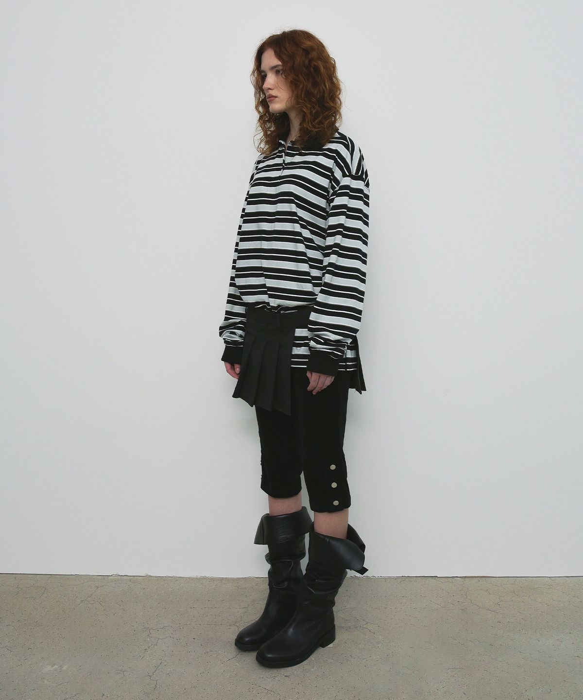 샌드릭(SANDRIC) STRIPE OVERFIT COLLAR T-SHIRT_BLACK