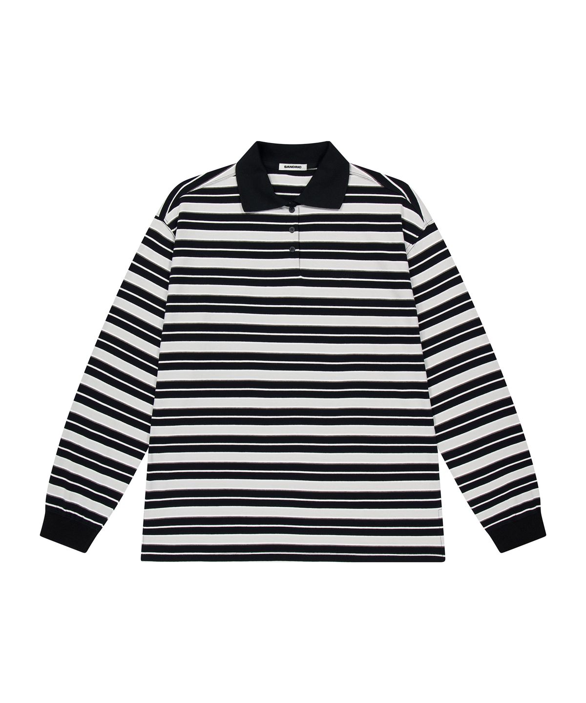 샌드릭(SANDRIC) STRIPE OVERFIT COLLAR T-SHIRT_BLACK