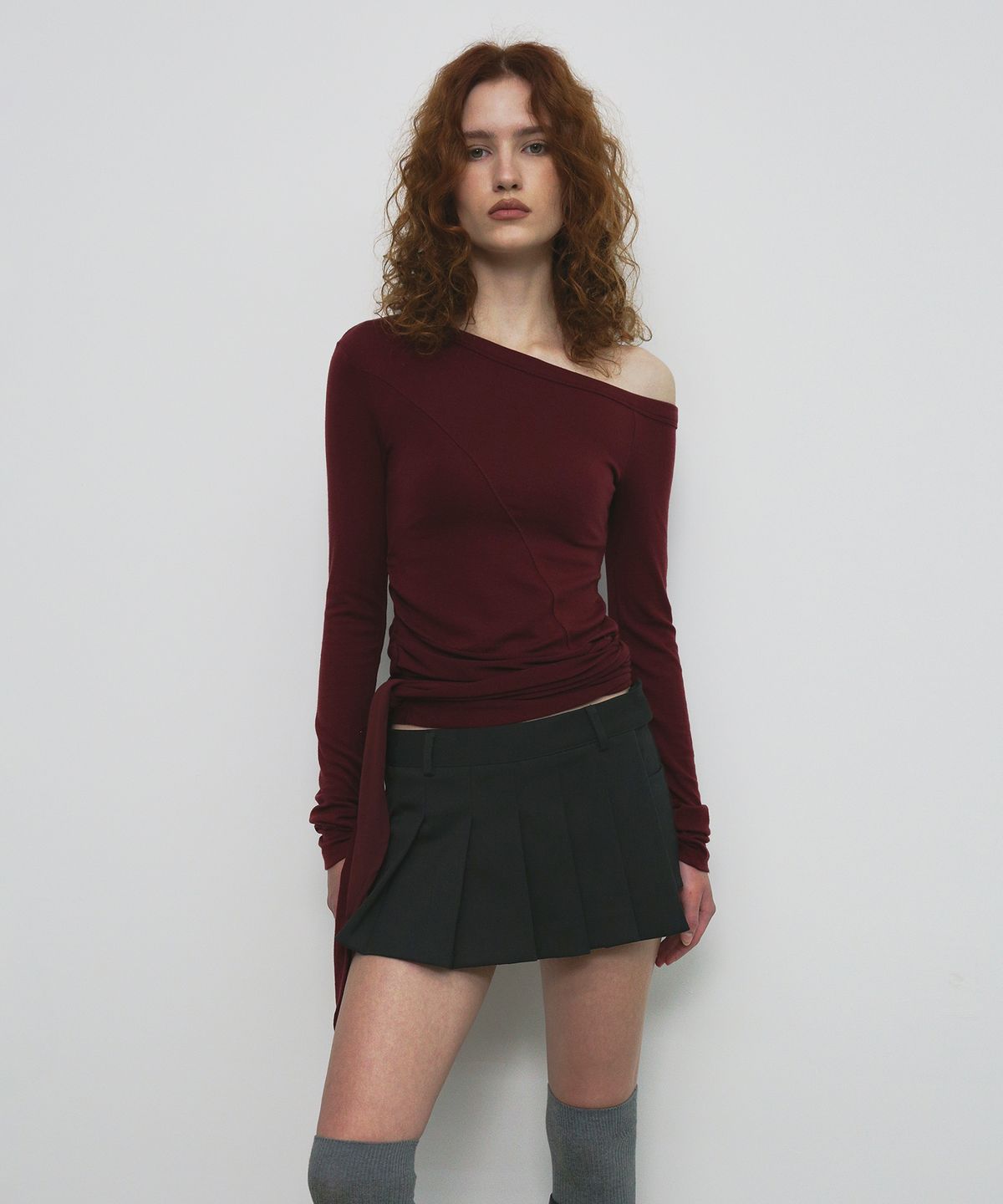 샌드릭(SANDRIC) LAYERED PLEATS WRAP SKIRT PANTS_CHARCOAL