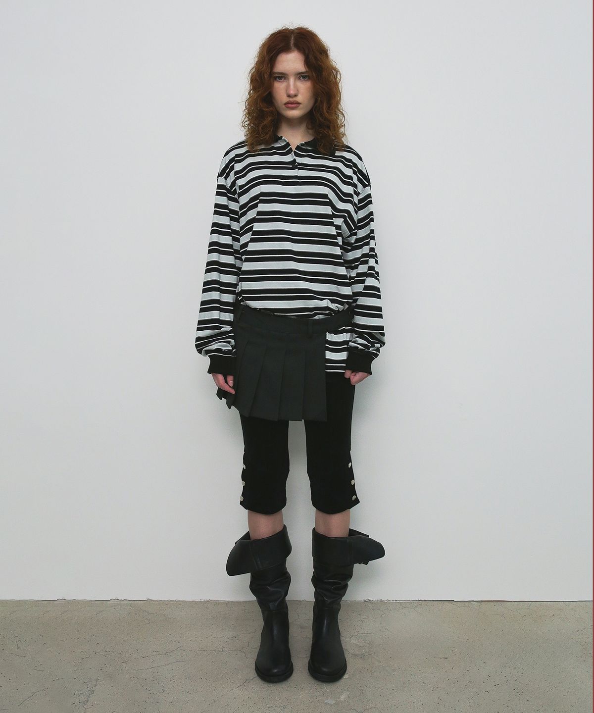 샌드릭(SANDRIC) LAYERED PLEATS WRAP SKIRT PANTS_CHARCOAL
