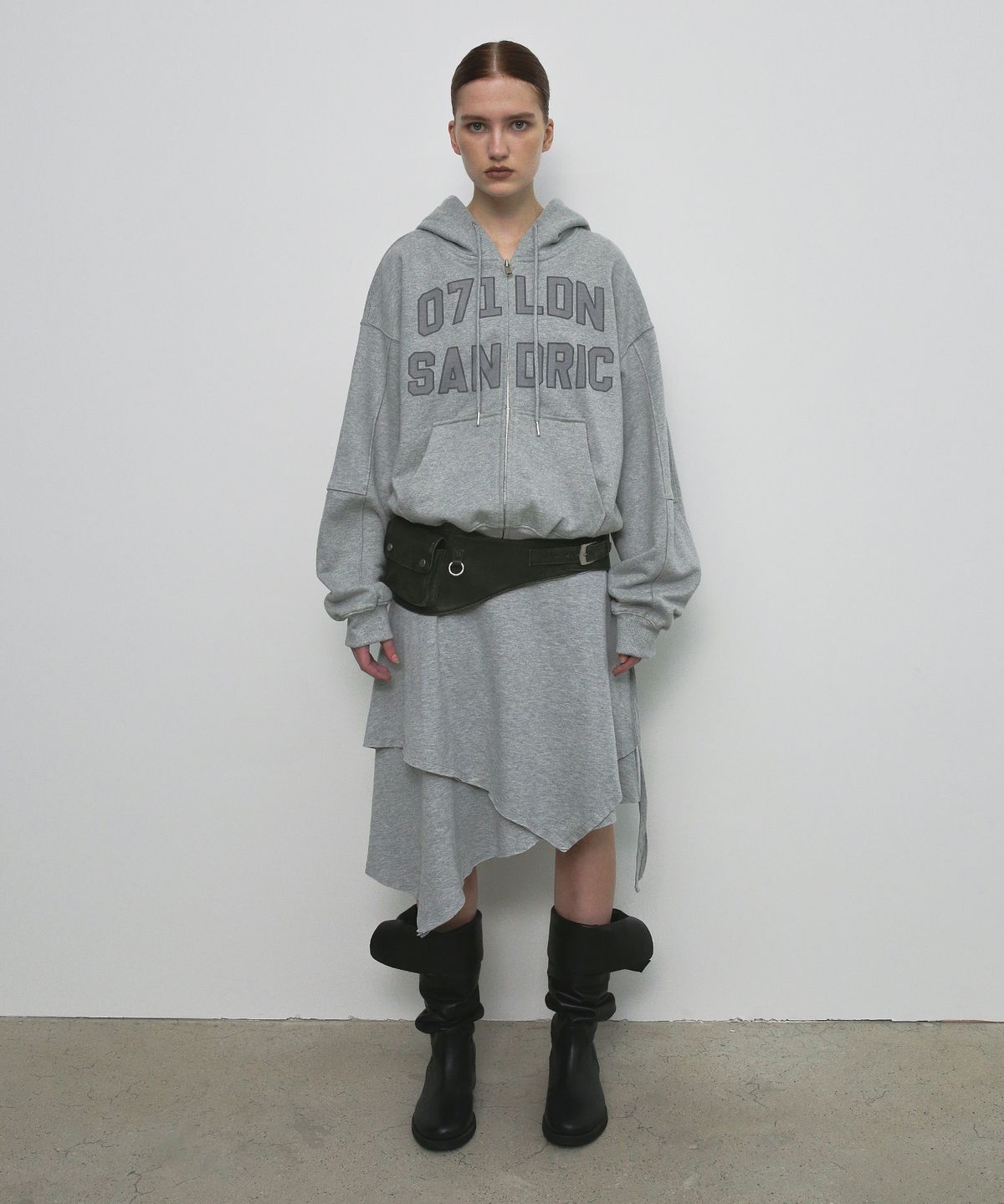 샌드릭(SANDRIC) UNBALANCED STRING MIDI SKIRT_MELANGE GREY