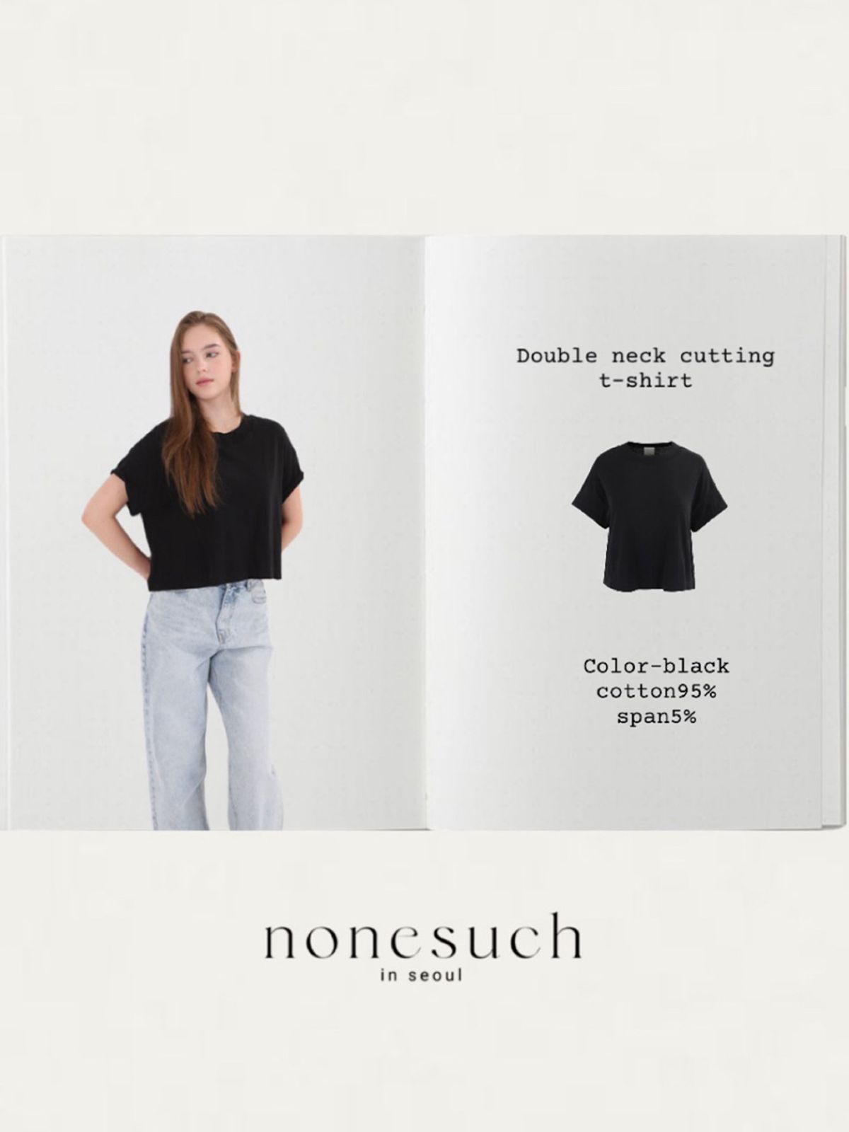 넌서치(NONESUCH) 더블넥 컷팅 티셔츠/블랙