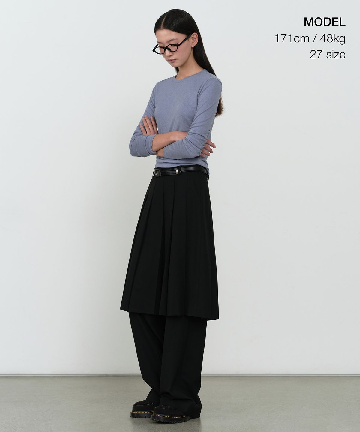 무신사 스탠다드 우먼(MUSINSA STANDARD WOMAN) 우먼즈 플리츠 스커트 레이어드 슬랙스 [블랙]