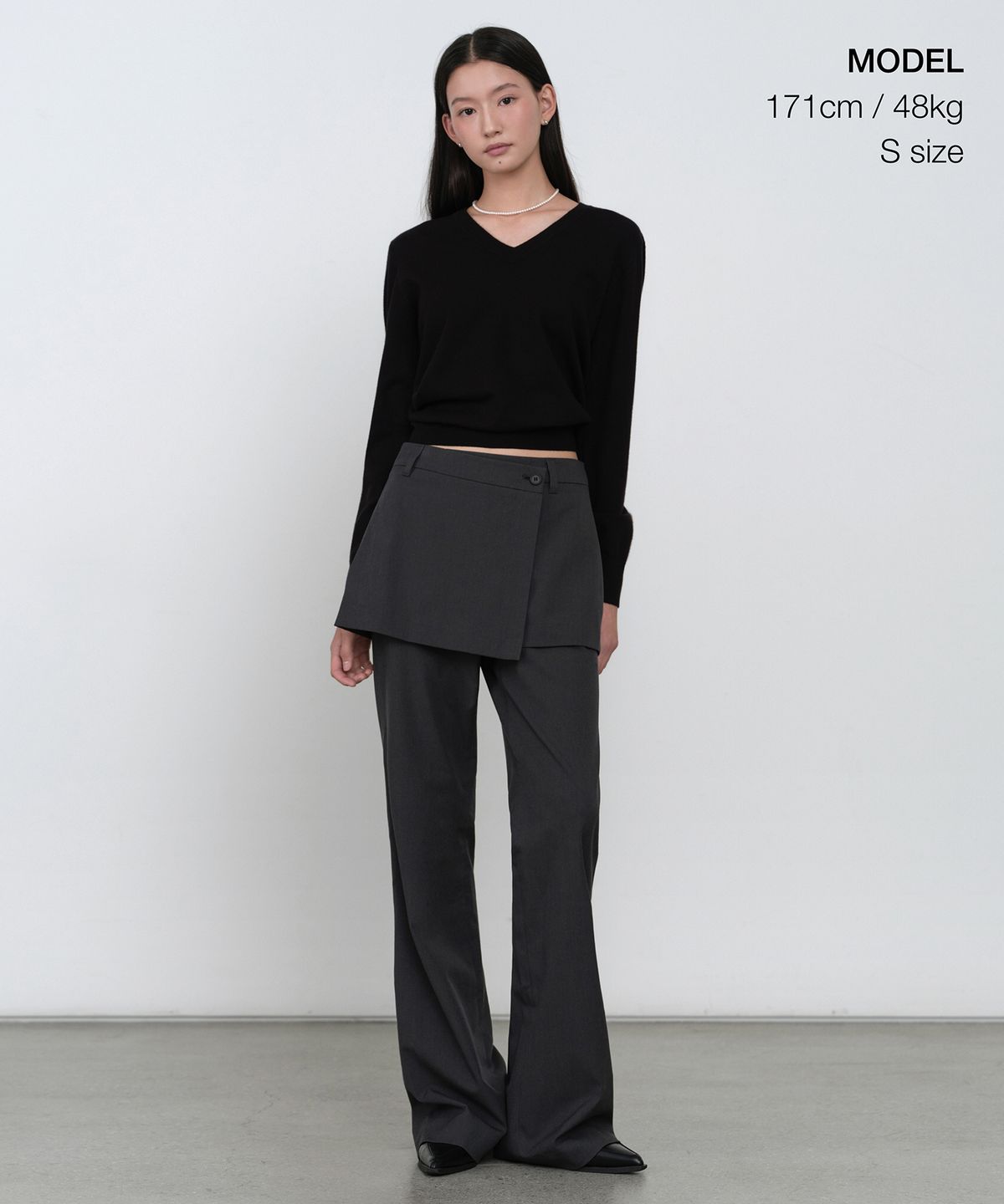 무신사 스탠다드 우먼(MUSINSA STANDARD WOMAN) 우먼즈 랩 스커트 레이어드 슬랙스 [그레이]