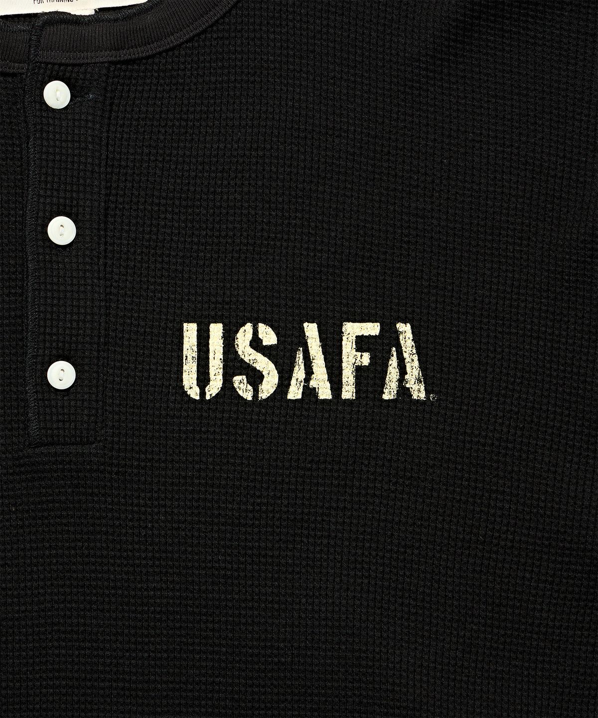 디스커스 애슬레틱(DISCUS ATHLETIC) USAFA 로고 와플 헨리넥 롱 슬리브 티셔츠 블랙