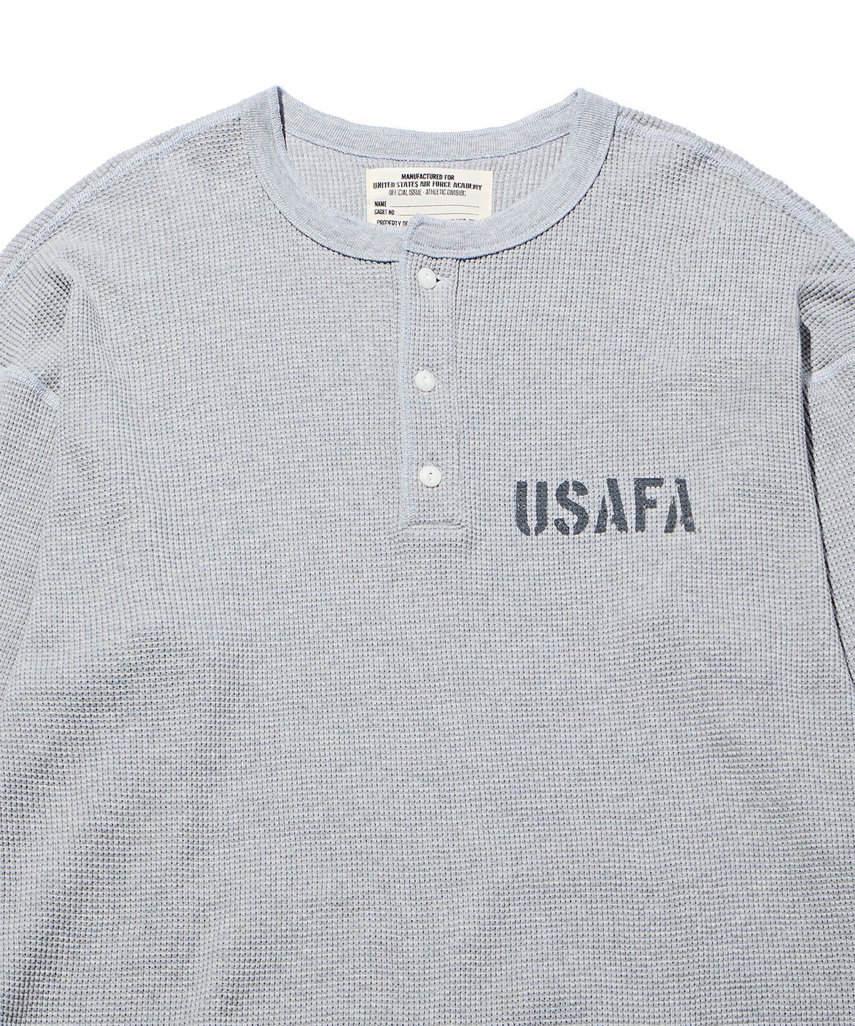 디스커스 애슬레틱(DISCUS ATHLETIC) USAFA 로고 와플 헨리넥 롱 슬리브 티셔츠 멜란지 그레이