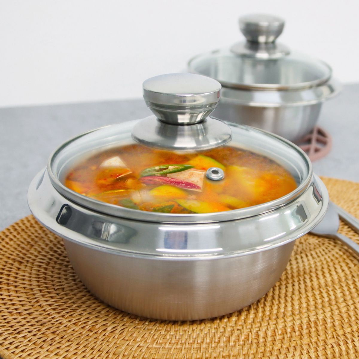 키친구(KITCHENGU) 올 스텐 유리 가정용 뚝배기 인덕션 계란찜 304 업소용 냄비 14cm + 16cm 2종세트