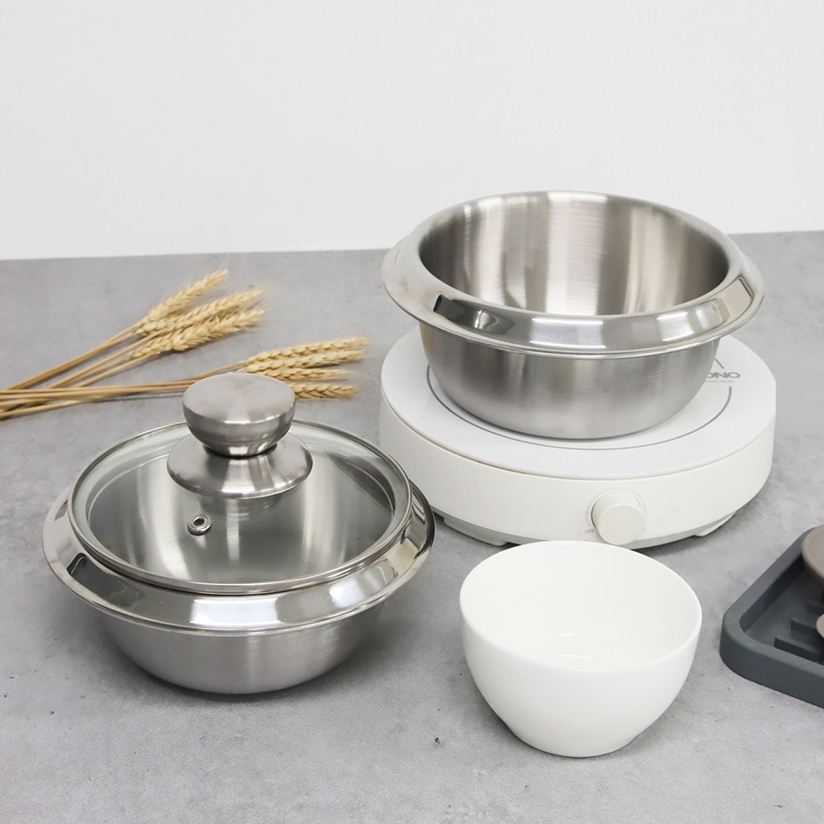 키친구(KITCHENGU) 올 스텐 유리 가정용 뚝배기 인덕션 계란찜 304 업소용 냄비 14cm + 16cm 2종세트