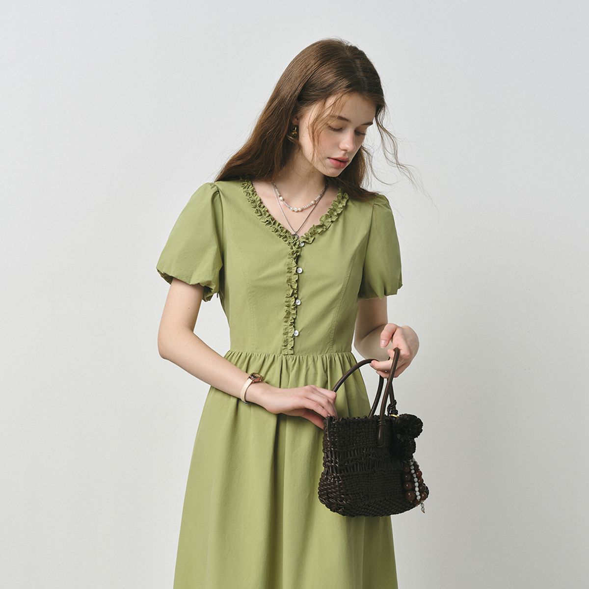 웬스데이딜라잇(WEDNESDAY DELIGHT) WD_Pastoral ruffle puff sleeve dress