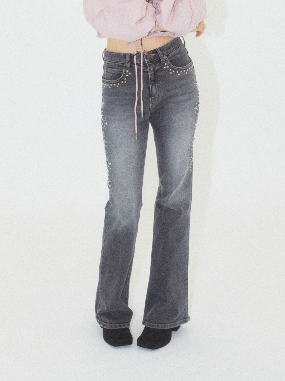 에즈이프 캘리(ASIF CALIE) GEM DETAIL BOOTCUT STRETCH JEANS BLACK