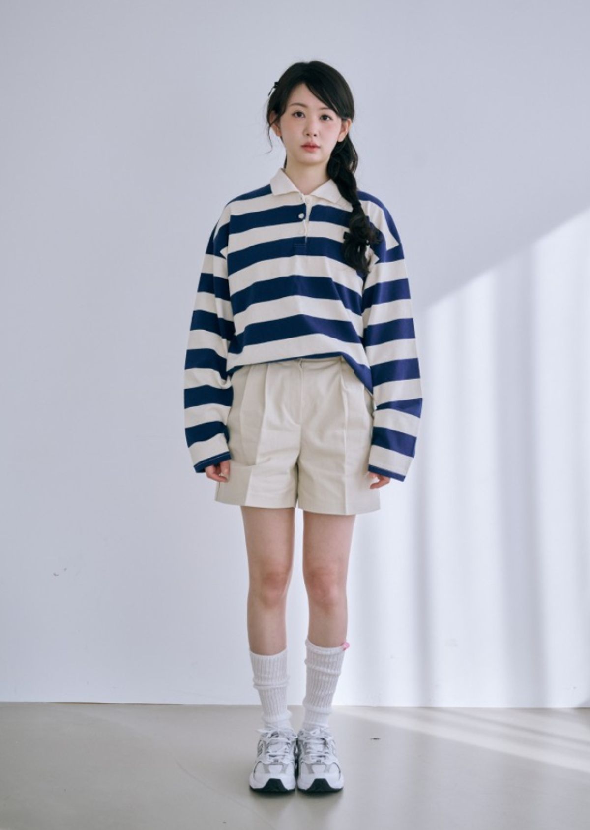 바이서우(BYSEOWOO) 럭비티셔츠 스트라이프 긴팔 티셔츠 (아이보리)