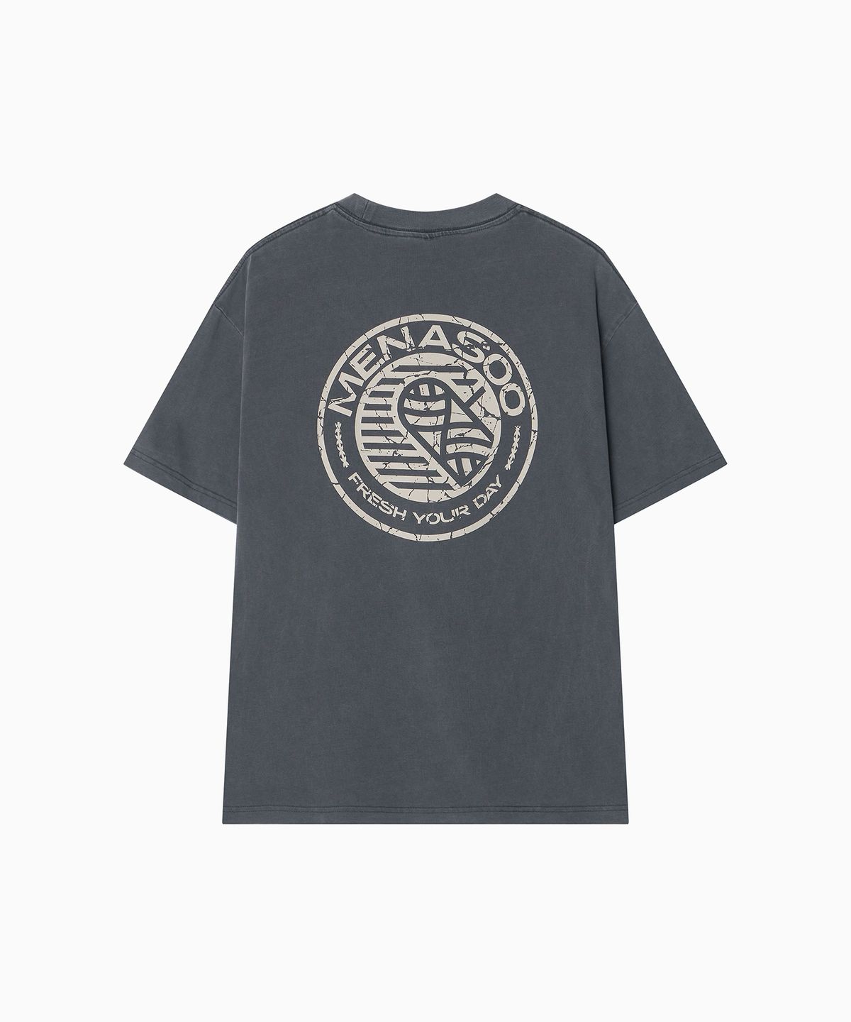 미나수(MENASOO) 275g Heavy Cotton Circle Hearttrack Pigment T Shirt_Charcoal