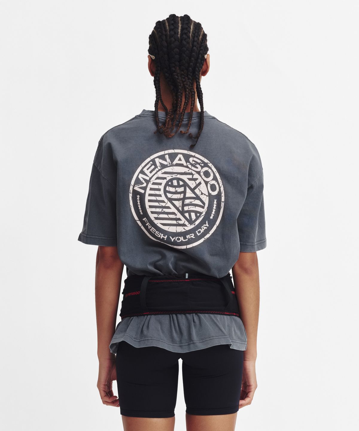 미나수(MENASOO) 275g Heavy Cotton Circle Hearttrack Pigment T Shirt_Charcoal