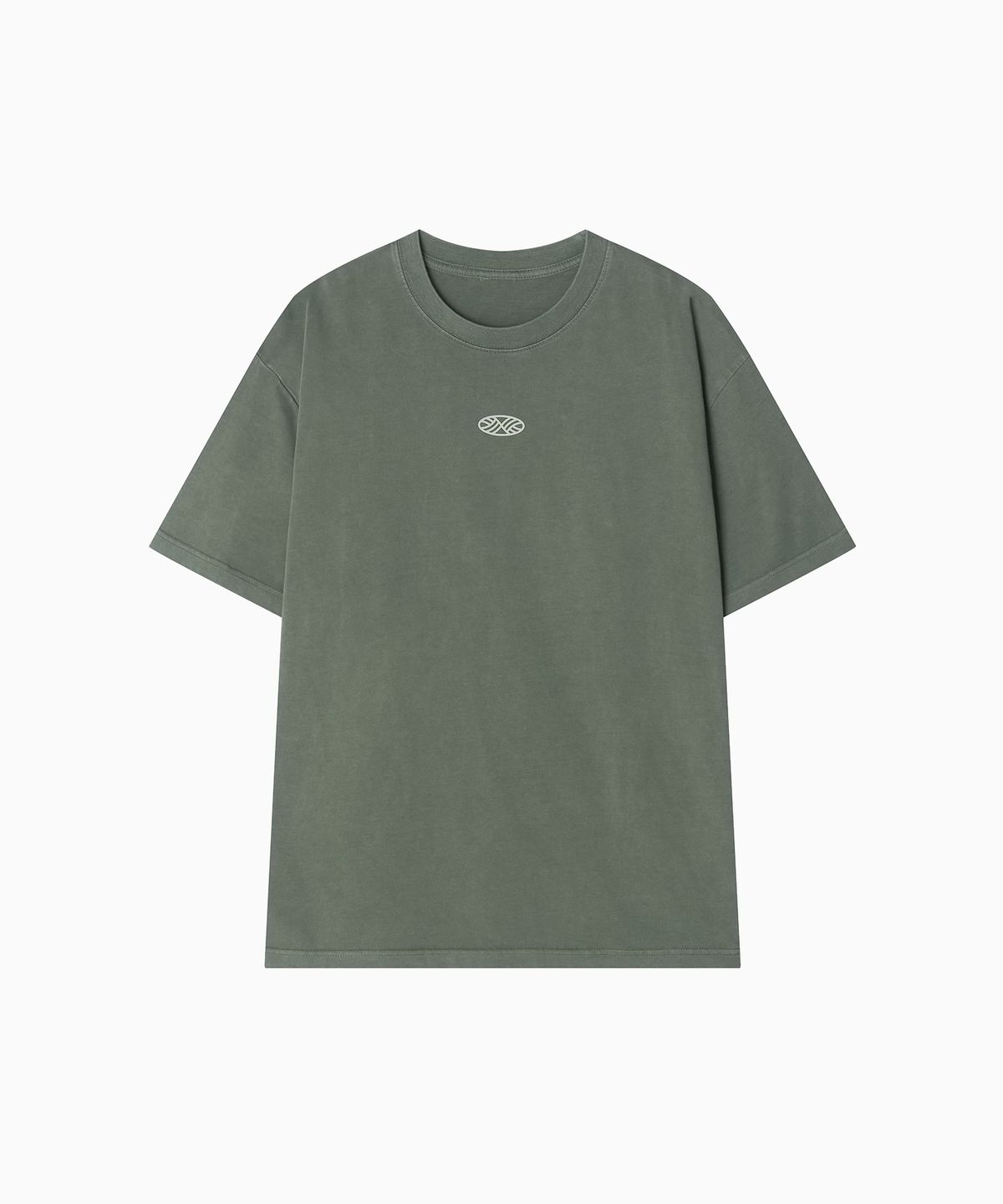 미나수(MENASOO) 275g Heavy Cotton Circle Hearttrack Pigment T Shirt_Khaki