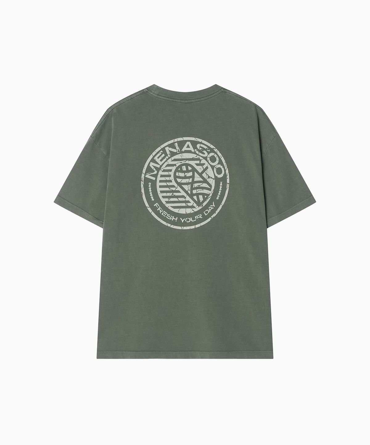 미나수(MENASOO) 275g Heavy Cotton Circle Hearttrack Pigment T Shirt_Khaki