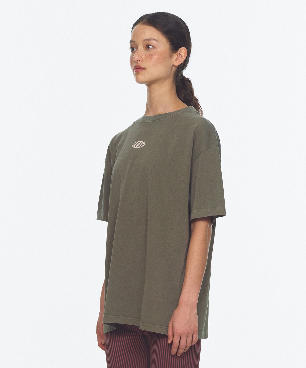미나수(MENASOO) 275g Heavy Cotton Circle Hearttrack Pigment T Shirt_Khaki