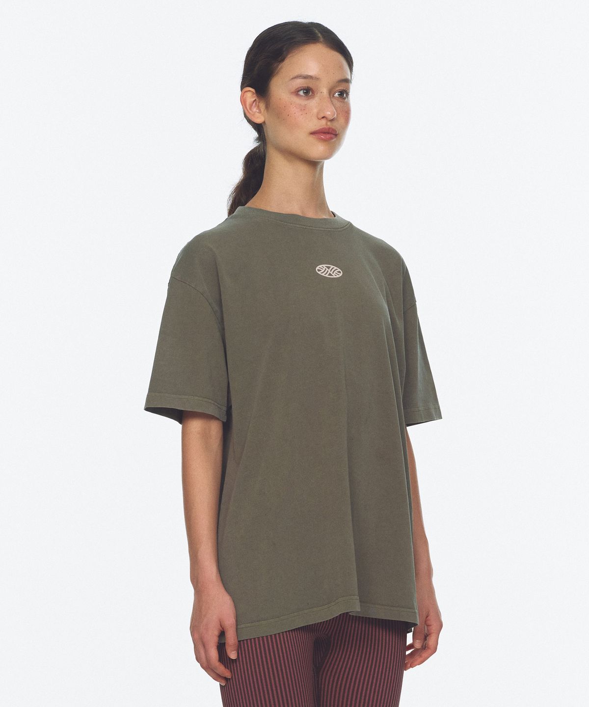 미나수(MENASOO) 275g Heavy Cotton Circle Hearttrack Pigment T Shirt_Khaki