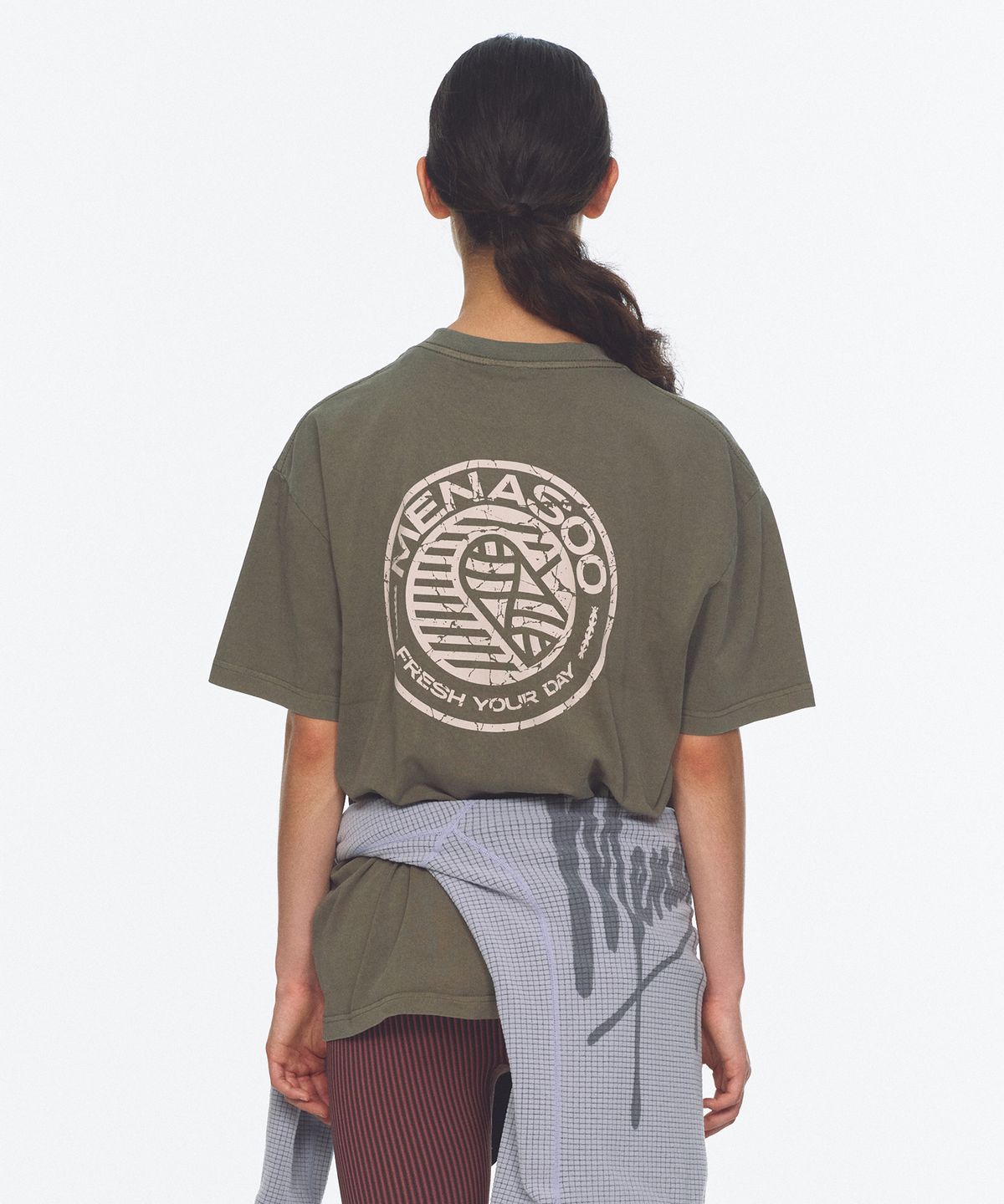 미나수(MENASOO) 275g Heavy Cotton Circle Hearttrack Pigment T Shirt_Khaki