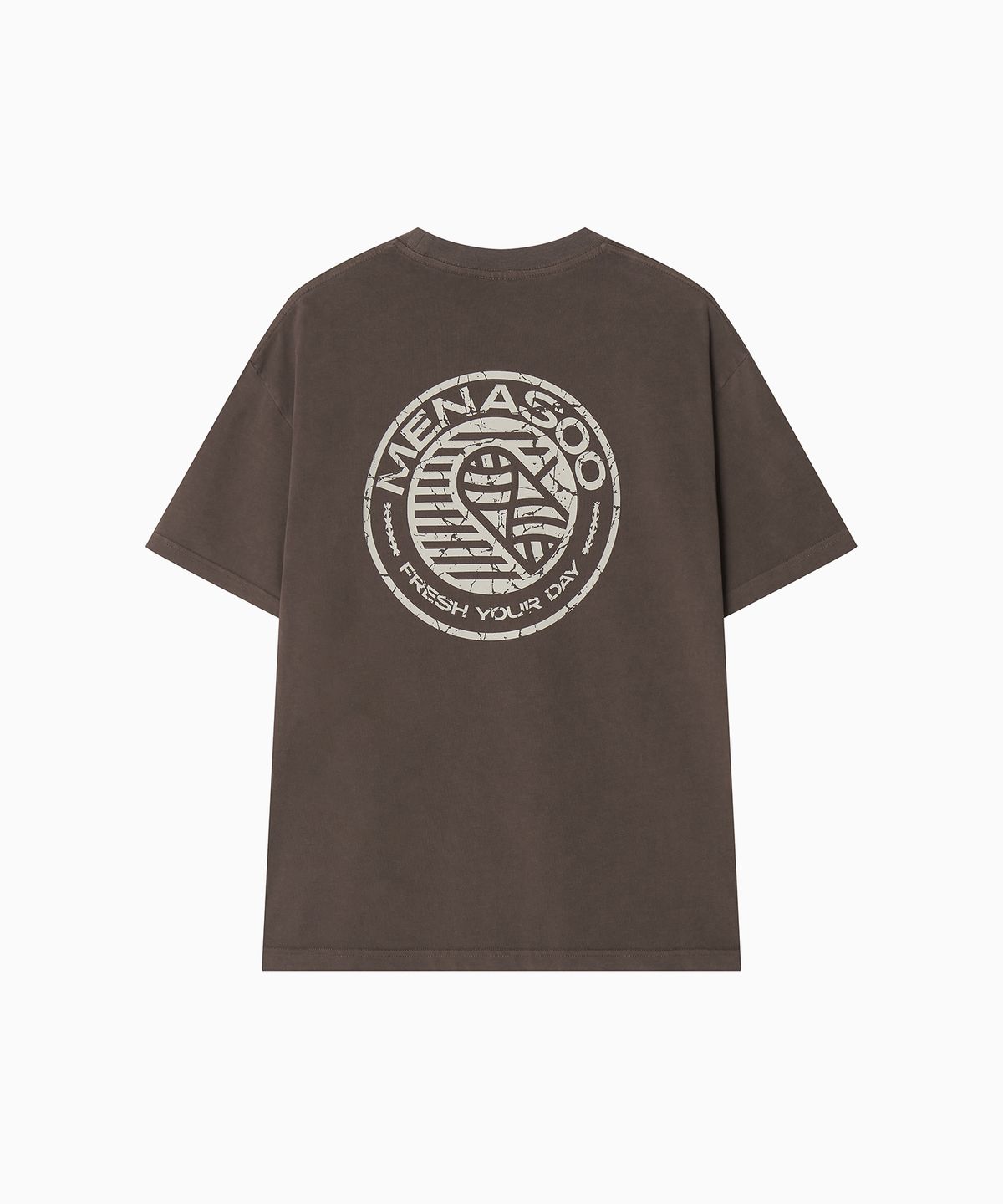 미나수(MENASOO) 275g Heavy Cotton Circle Hearttrack Pigment T Shirt_Brown