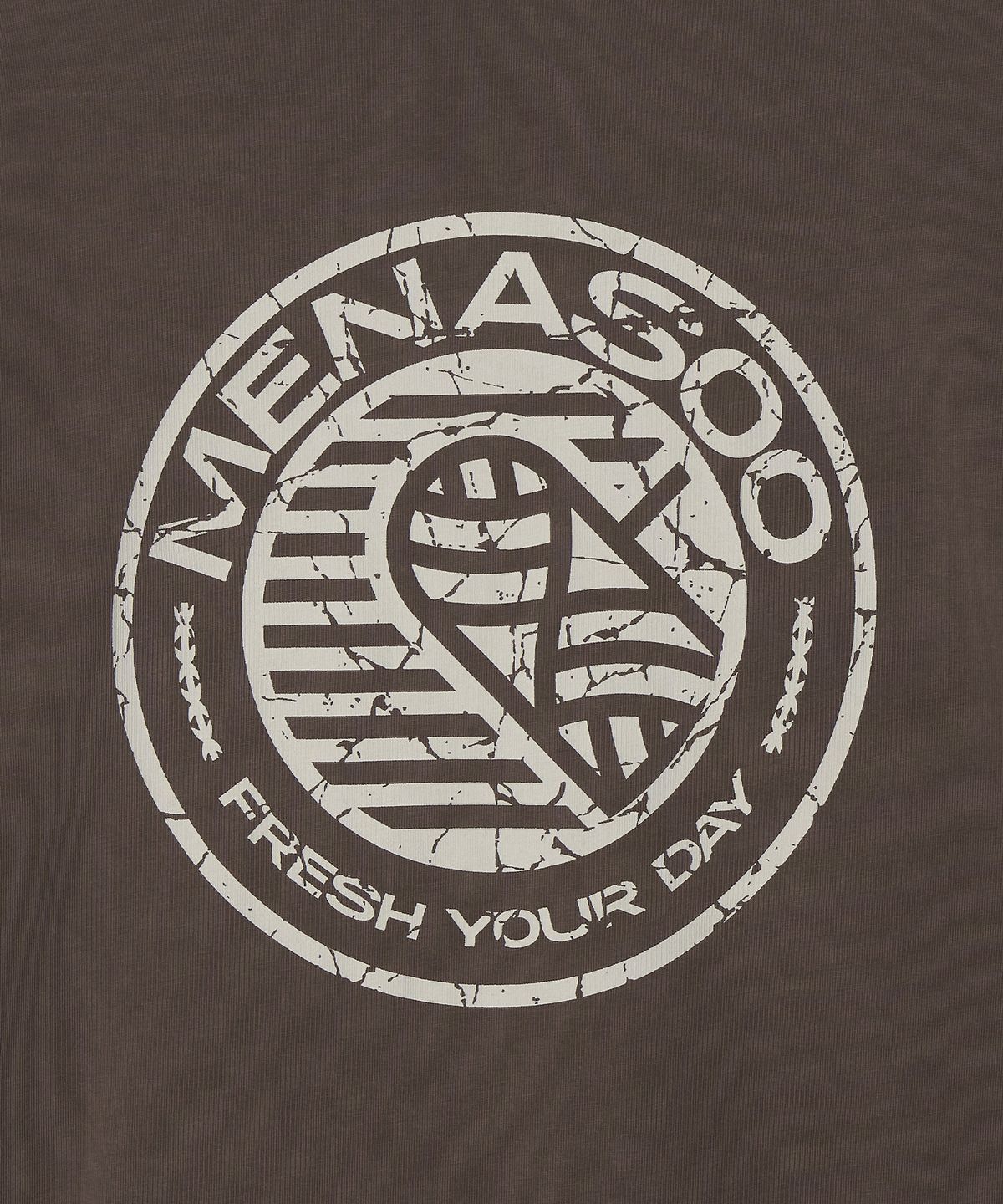 미나수(MENASOO) 275g Heavy Cotton Circle Hearttrack Pigment T Shirt_Brown